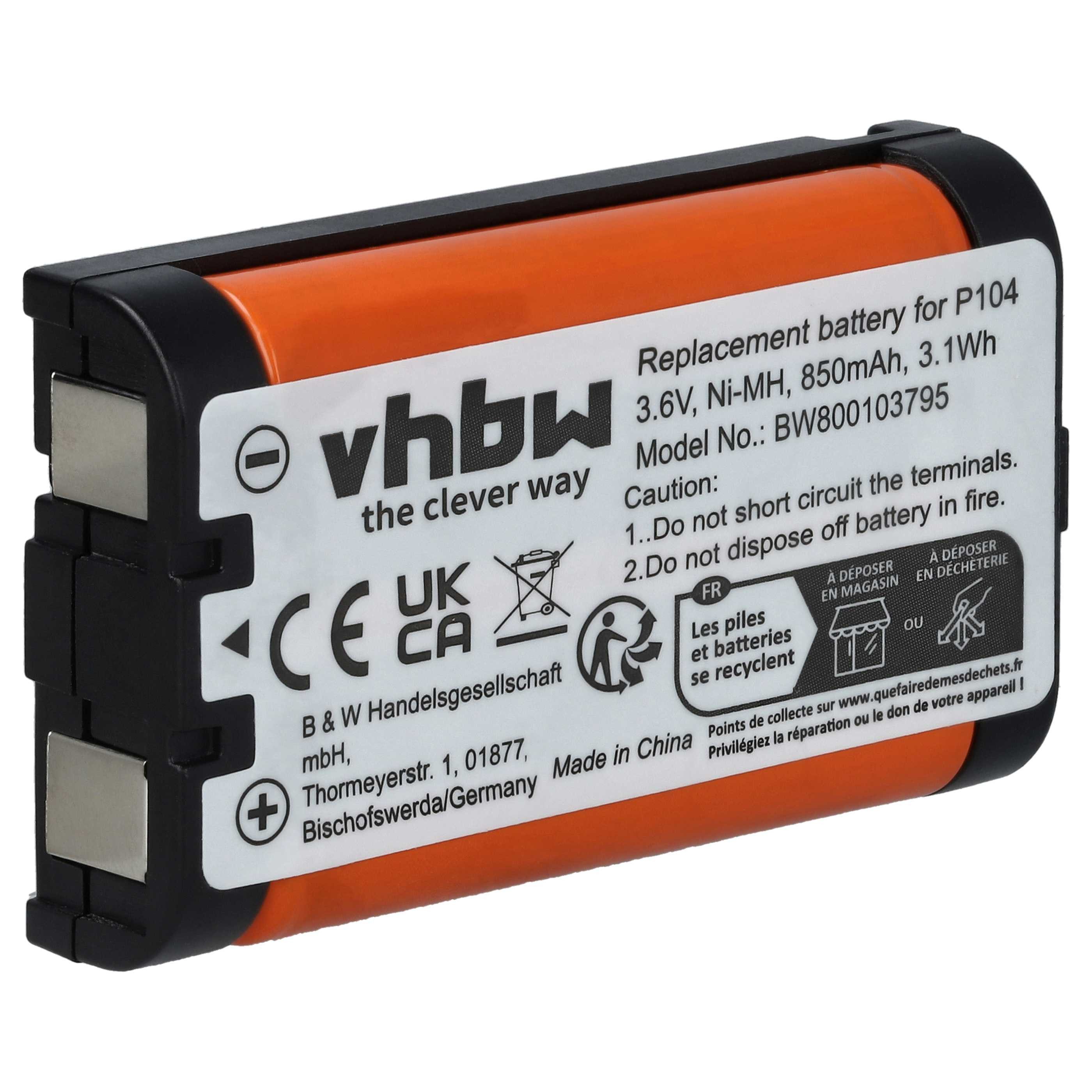 vhbw Akku passend für Panasonic KX-TW201, TL86411, TL96411, KX-TW211 Akku Akku NiMH 850 mAh (3,6 V), Leistungsfähiger Austausch-Akku für Telefon, Festnetz oder schnurloses