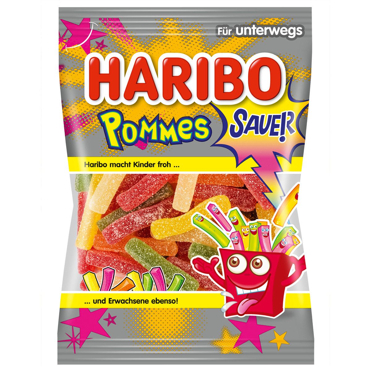 HARIBO Süßigkeit, Haribo Pommes Sauer Saure gezuckerte Fruchtgummi Pommes 100g