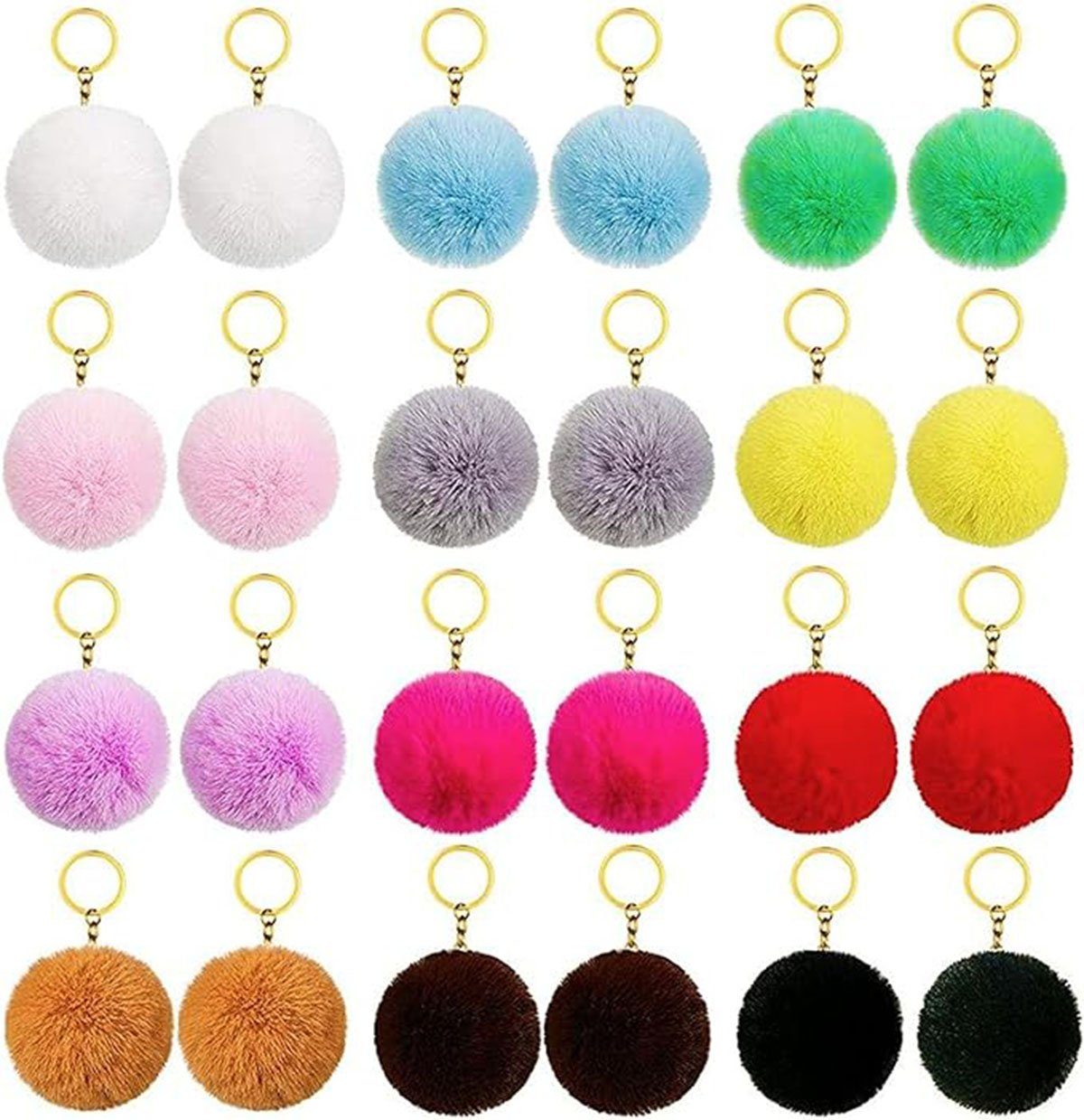 CTGtree Schlüsselanhänger Set 24 Stück Pompons Schlüsselanhänger Keyrings Anhänger 8cm (24-tlg)