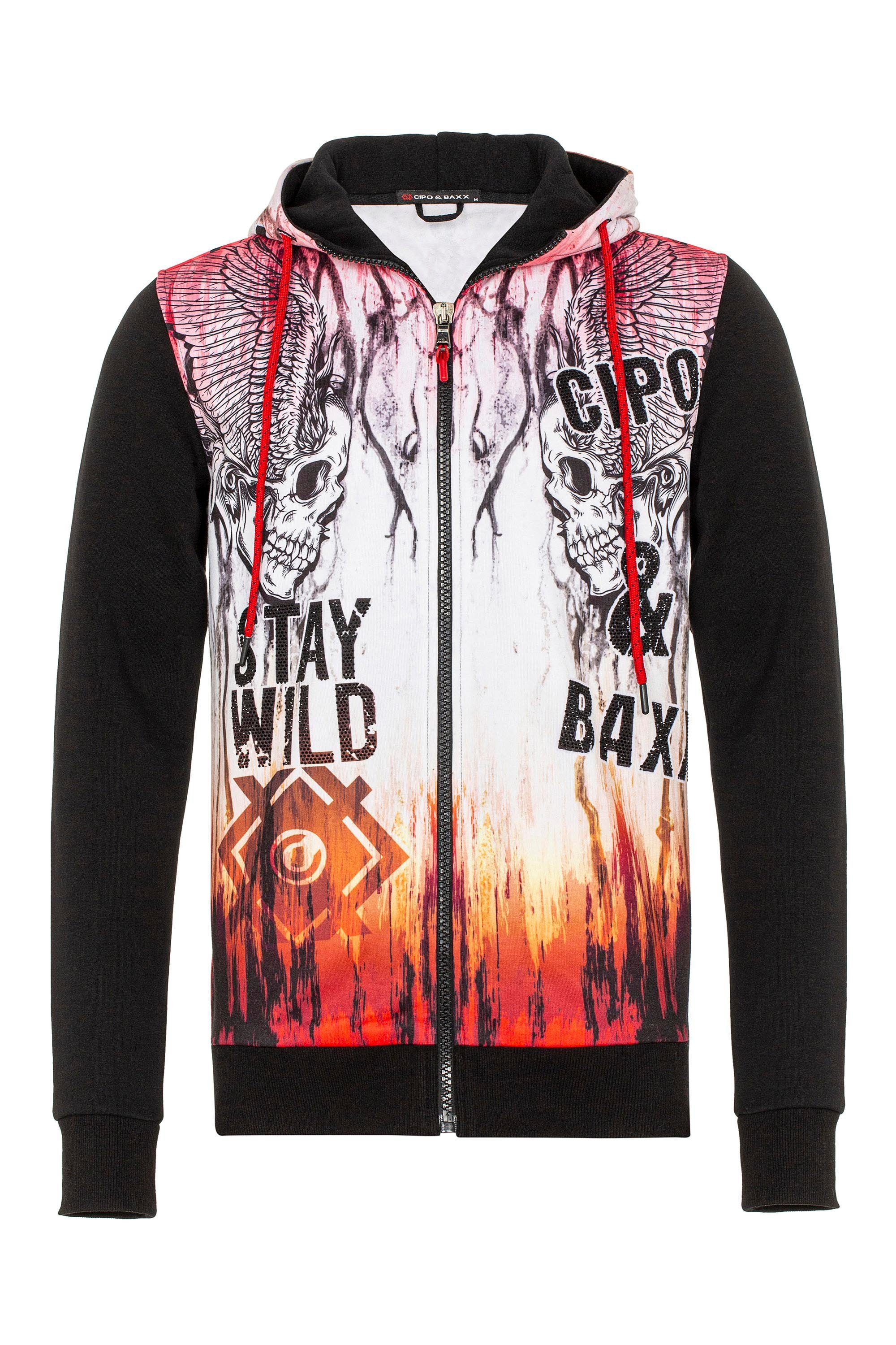 Baxx mit Totenkopf-Prints coolen Sweatjacke Cipo &