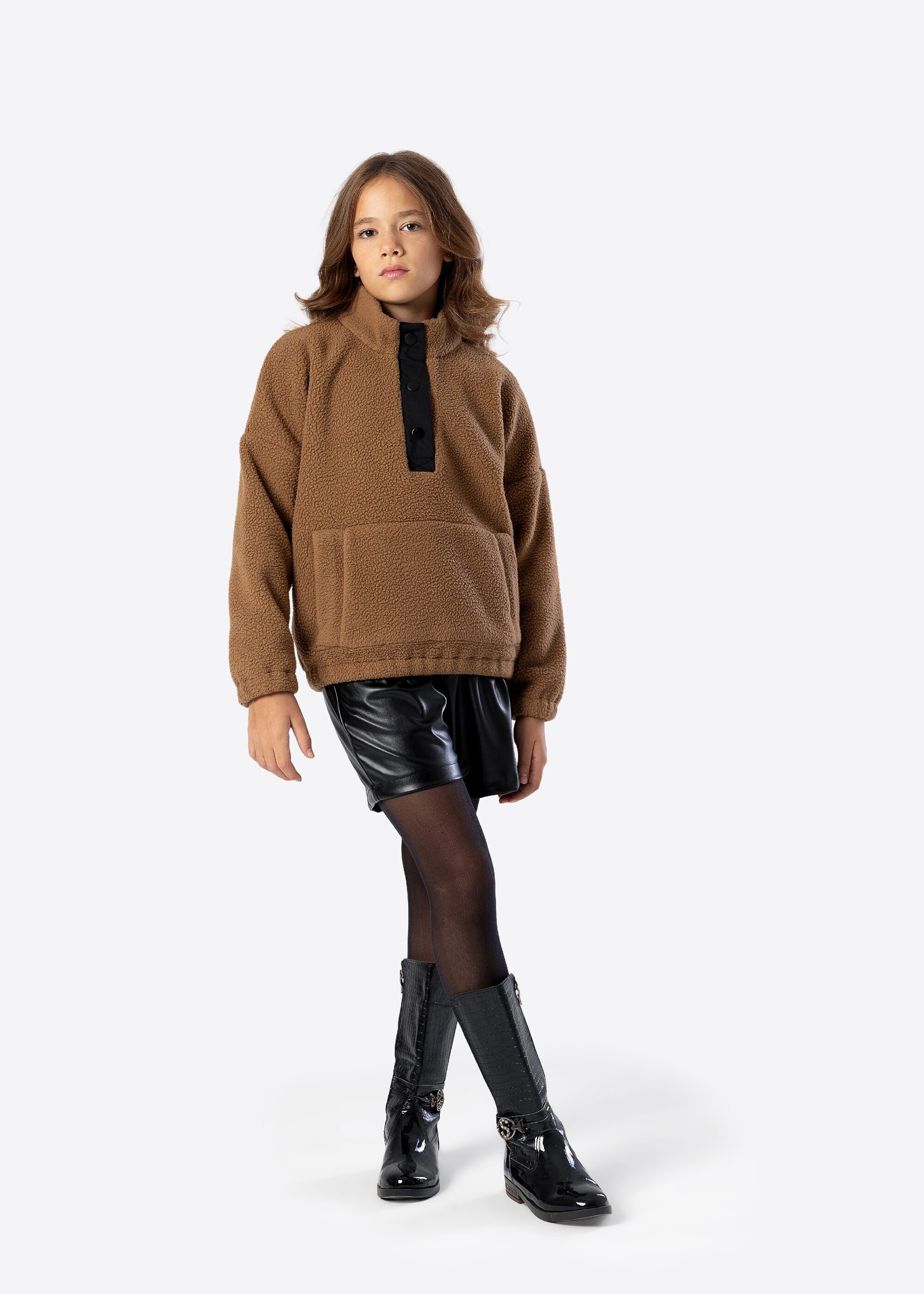 Solang Fleecepullover mit Knopfleiste