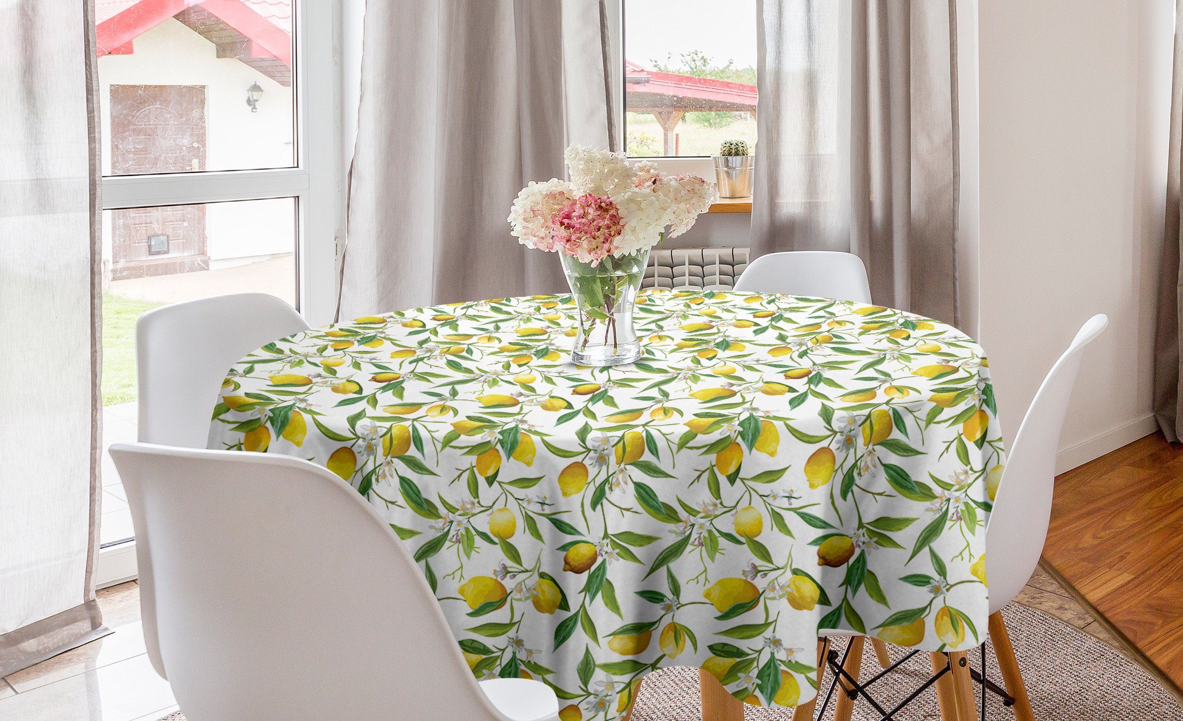 Abakuhaus Tischdecke Kreis Tischdecke Abdeckung für Esszimmer Küche Dekoration, Natur Lemon Woody Romantic