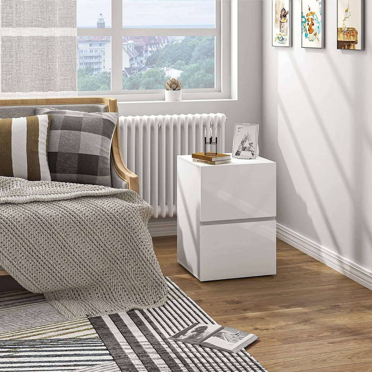 EUGAD Nachttisch (2-St), mit 2 Schubladen in Hochglanz, 40x58x40 cm weiß günstig online kaufen