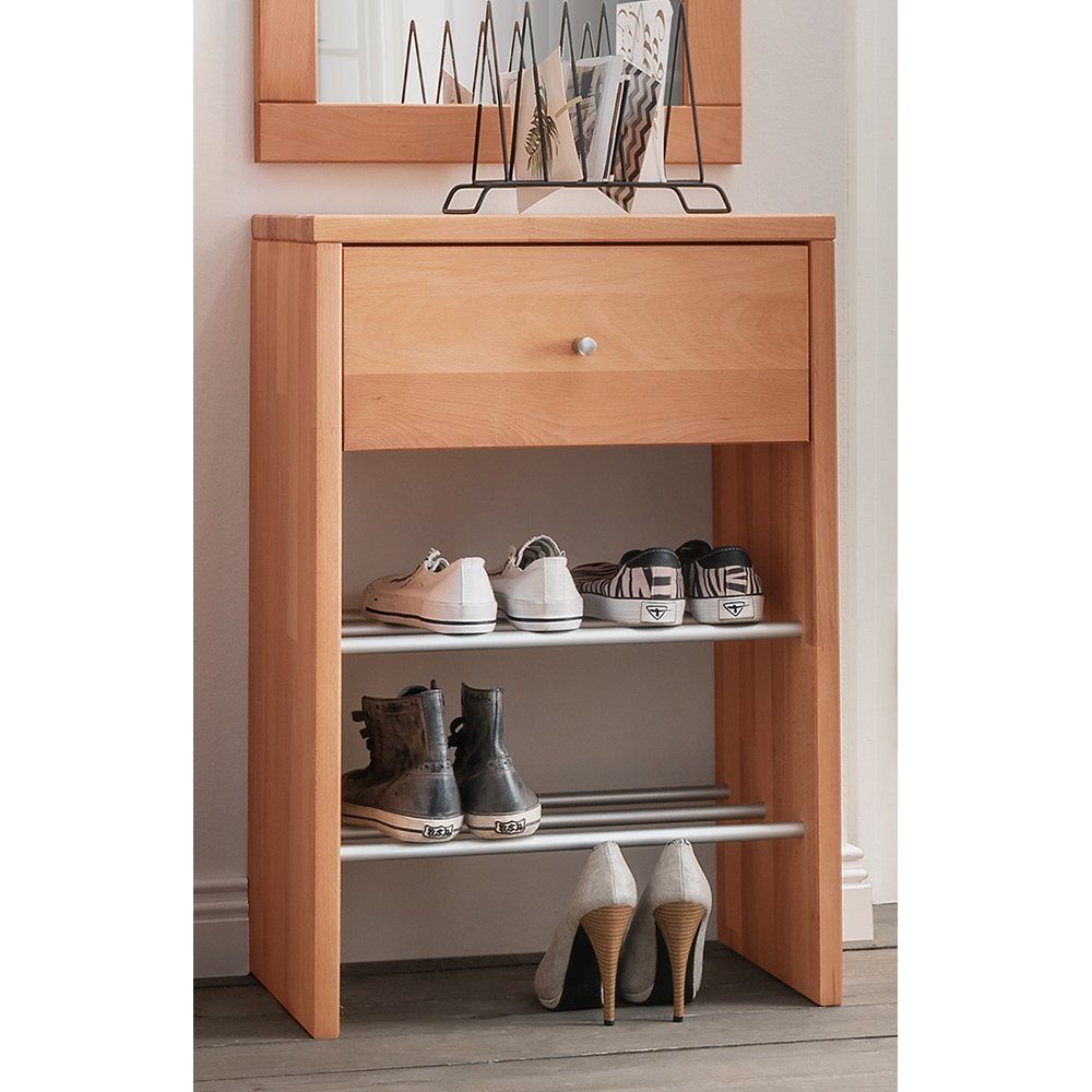 Lomadox Schuhschrank CUENCA-137 Massivholz Buche, Schublade, 2 Schuhablagen