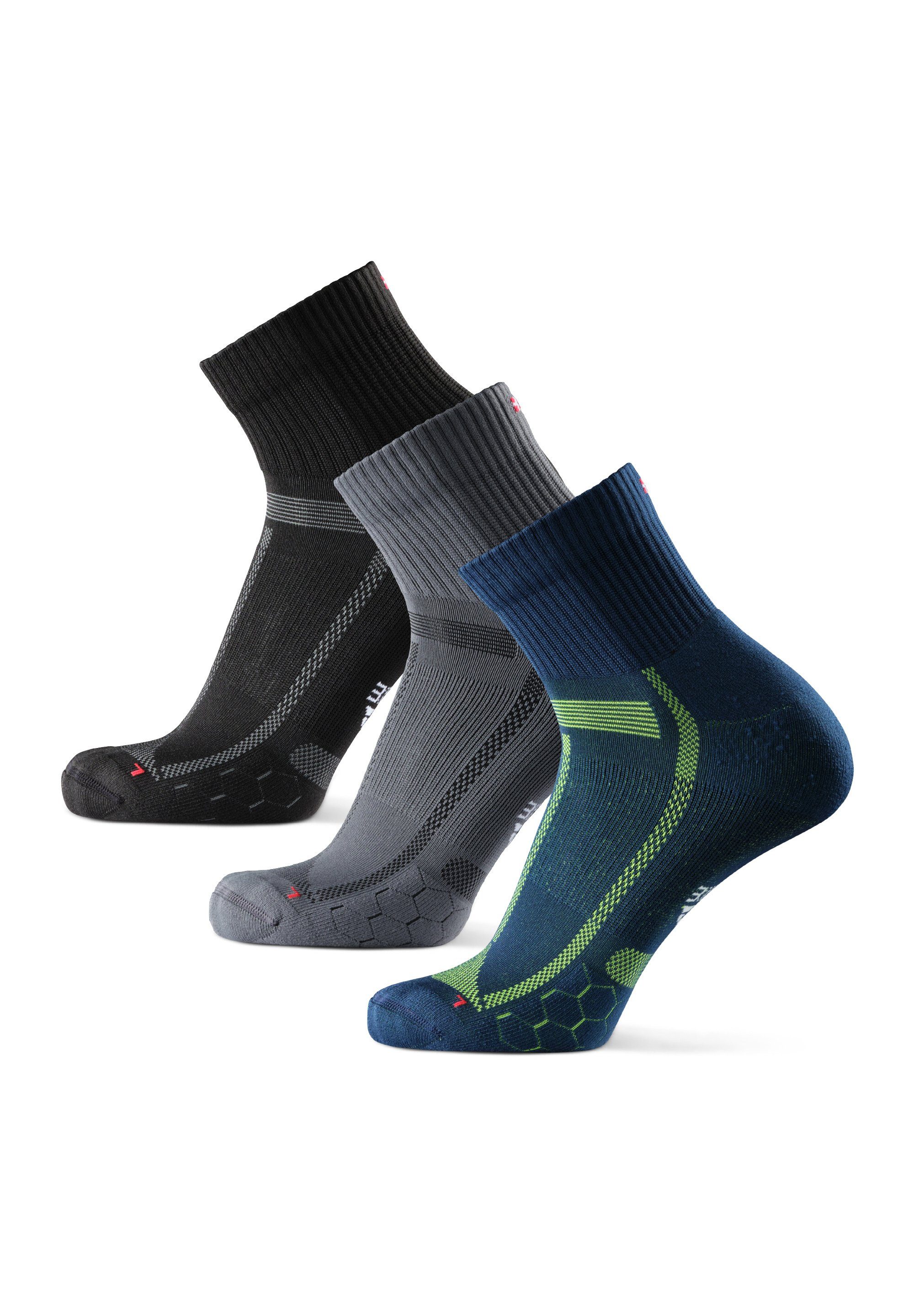 Technisch Long ENDURANCE Socks (Packung, Distance Running DANISH Multicolor 3-Paar) Laufsocken Anti-Blasen,