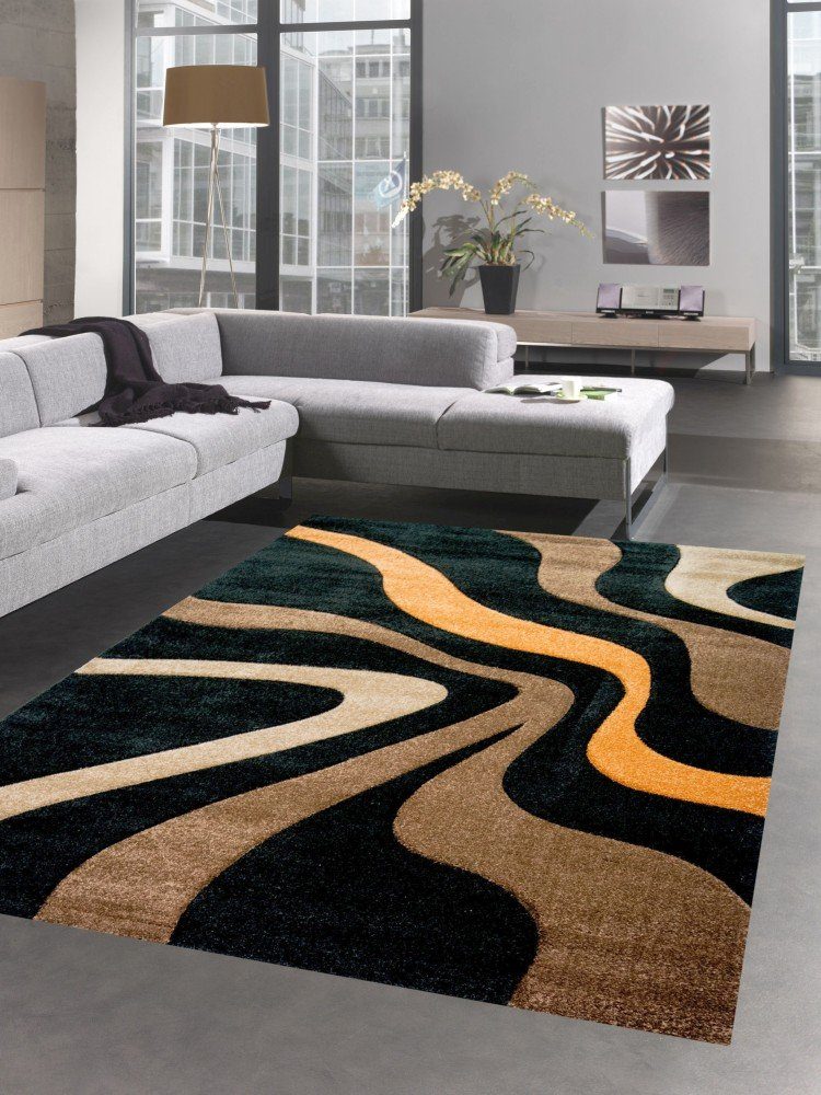 Teppich »Teppich Wohnzimmerteppich Wellen schwarz braun«, Carpetia,  rechteckig, Höhe 13 mm online kaufen | OTTO