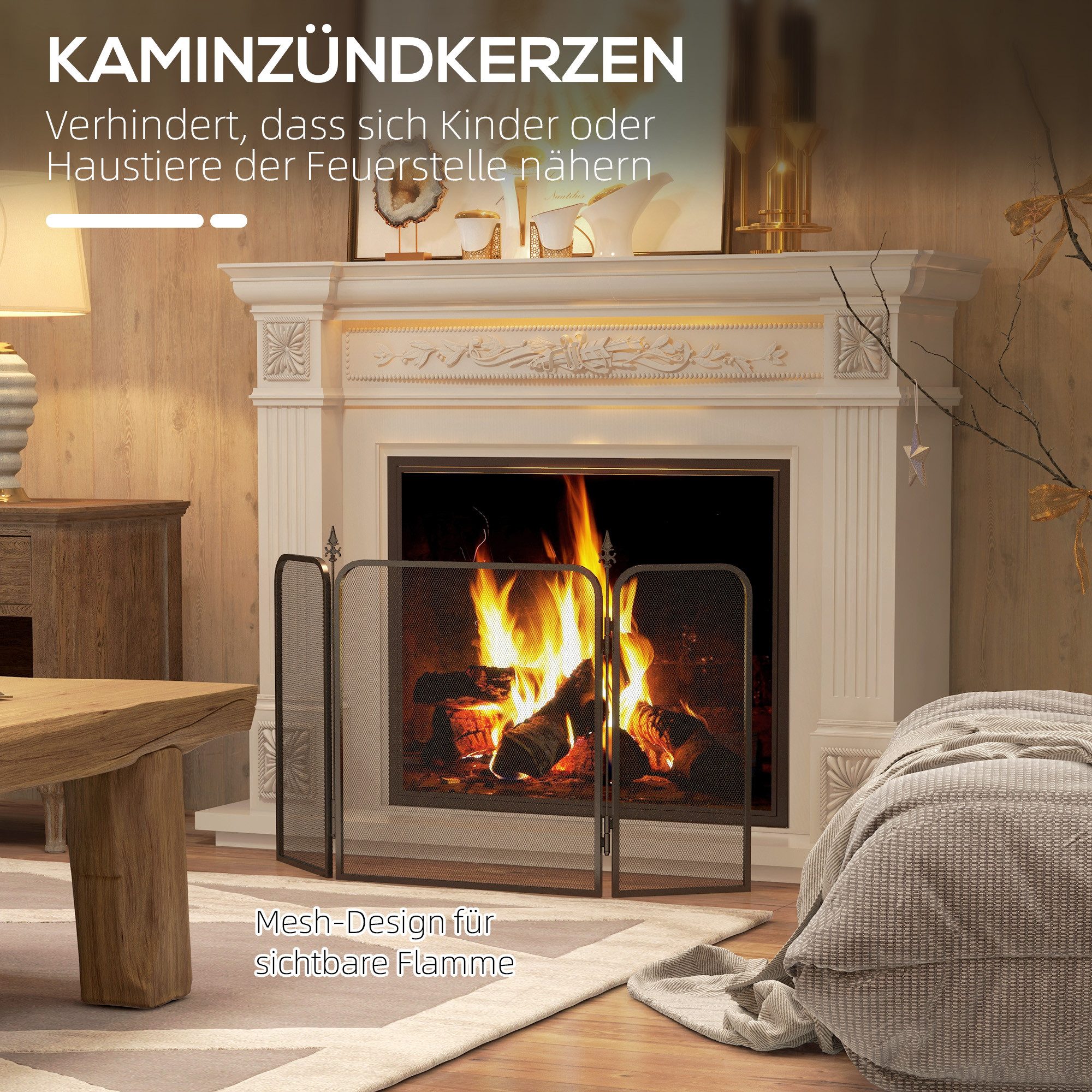 HOMCOM Kamingitter mit 3 Paneelen (Kaminschutzgitter, 1-tlg., Funkenschutzgitter), für Wohnzimmer, Schlafzimmer, Metall, 96 x 56 cm, Schwarz