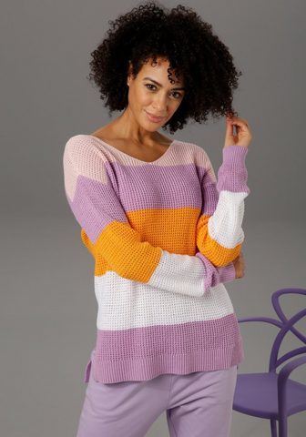 Aniston CASUAL V-Ausschnitt-Pullover im Colorblocking...