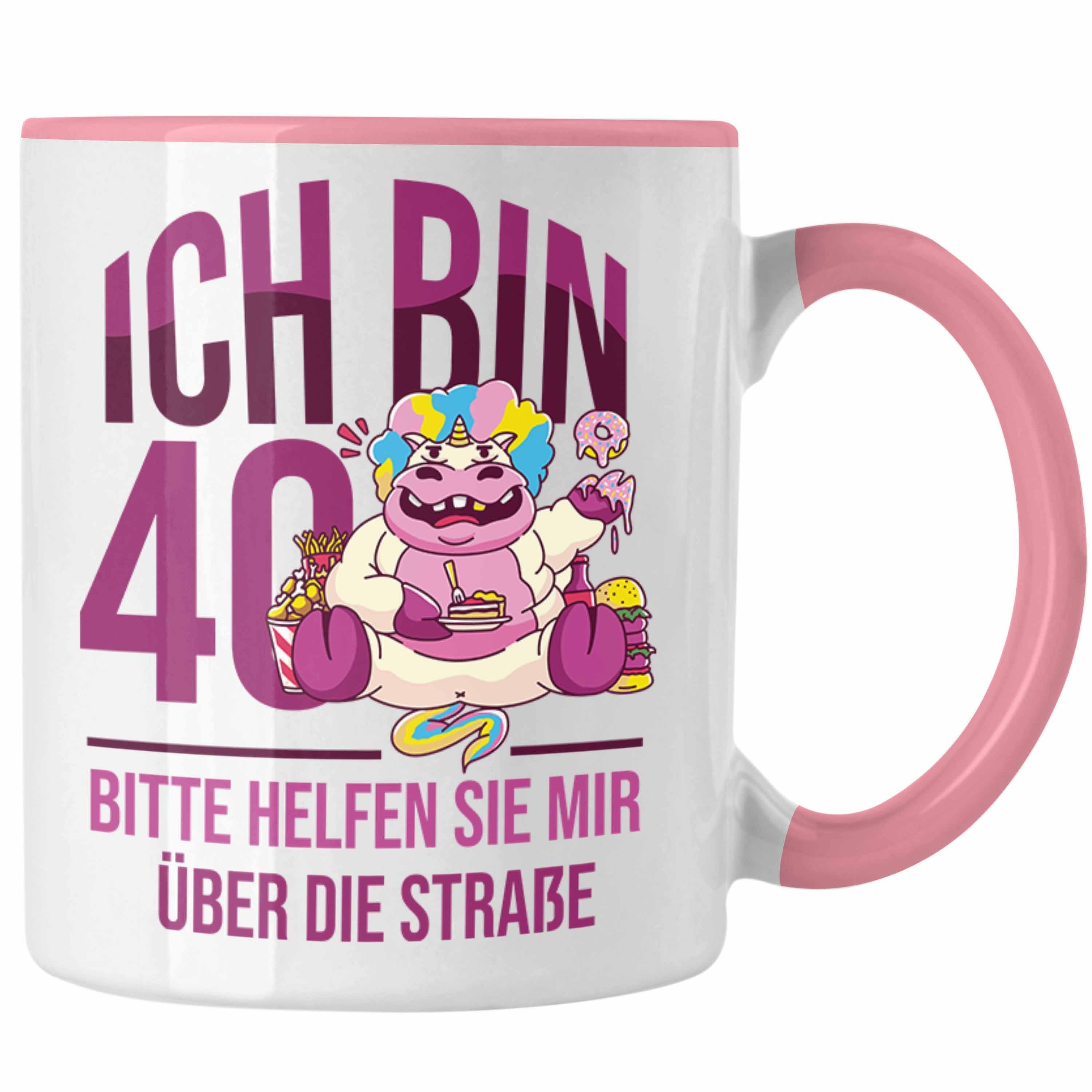 Trendation Tasse Lustige Tasse zum 40. Geburtstag - Geschenkidee für Frauen Einhorn 40e Rosa