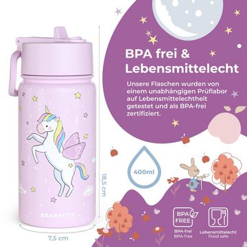 BEARFOOT Trinkflasche Thermo Kinder Trinkflasche Edelstahl - Einhorn lila, Thermosflasche, auslaufsicher, Edelstahl, Kinderflasche, BPA-frei