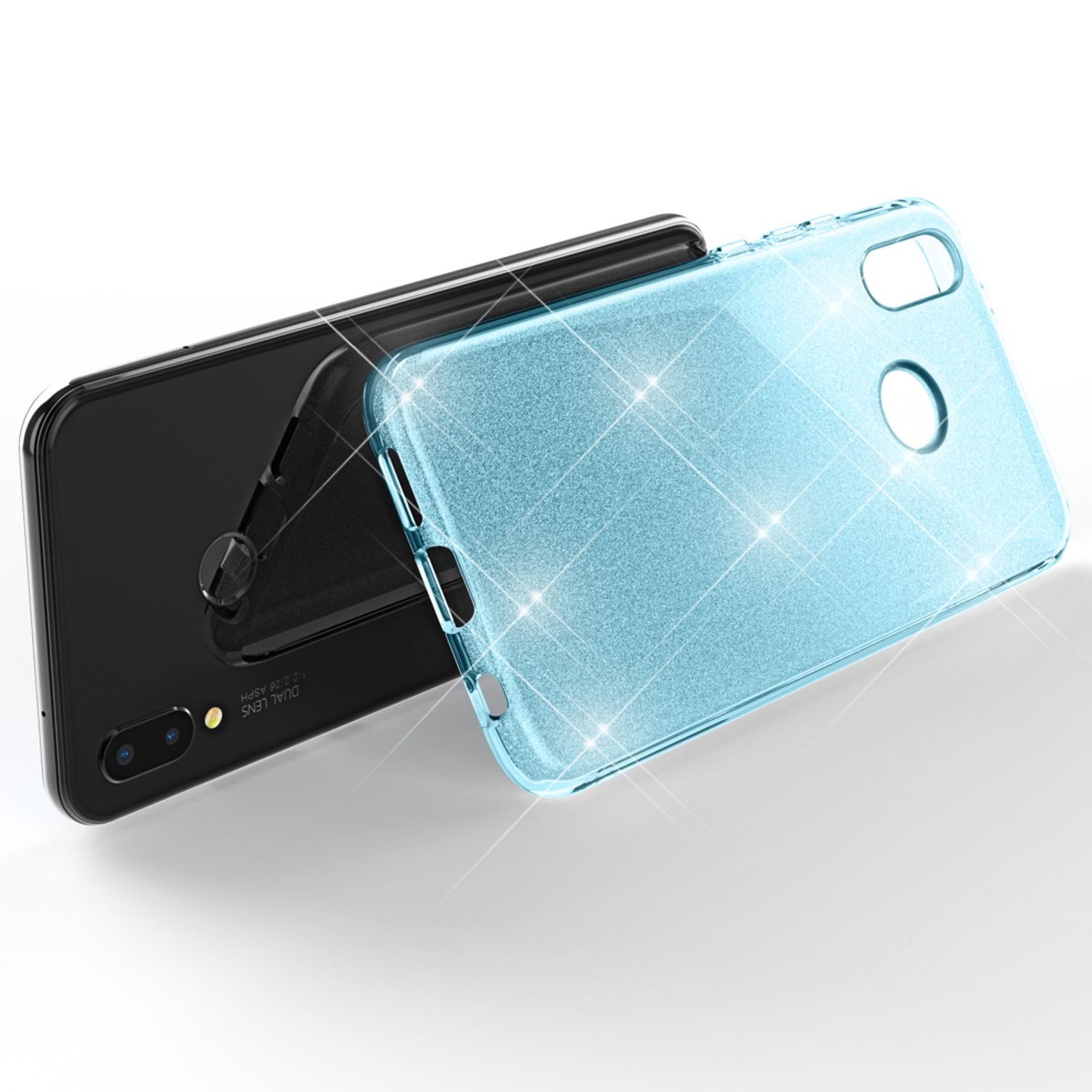 Nalia Smartphone-Hülle Huawei P20 Lite 14,7 cm (5,8 Zoll), Glitzer Silikon Hülle / Verstärkte Innenseite / Glänzende Schutzhülle