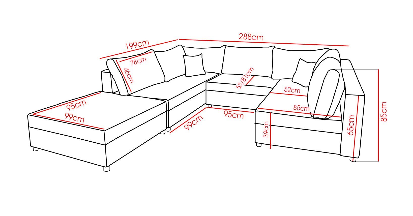 inkl. Hocker Sofa Möbel inkl. mit Schlaffunktion ANDRO SPEED, Bettkasten, Wohnlandschaft Fun - Schwarz-Grau
