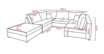 Fun Möbel Wohnlandschaft Sofa U-Form ANDRO, Inkl. Schlaffunktion, Bettkasten und Hocker, in drei verschiedenen Stoffen, Inkl. 2 Zierkissen und 7 Rückenkissen