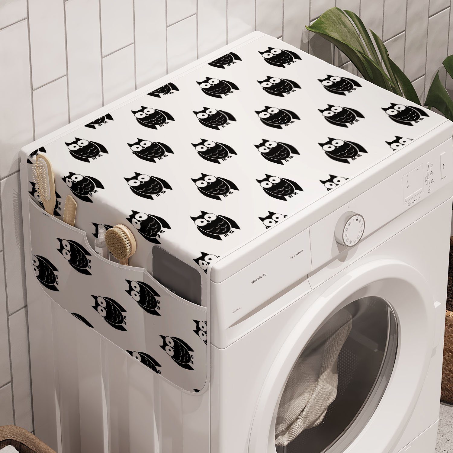 Abakuhaus Badorganizer Anti-Rutsch-Stoffabdeckung für Waschmaschine und Trockner, Eulen Die Wiederholung Cartoon-Stil