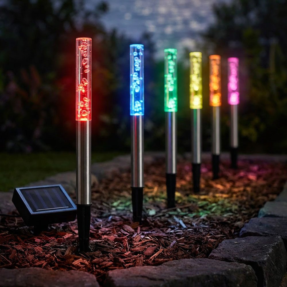 Haushalt International LED Solarleuchte, LED-Leuchtmittel fest verbaut, Farbwechsel, Solarleuchte Erdspieß Farbwechsel Stecklampe Luftblasen 6x