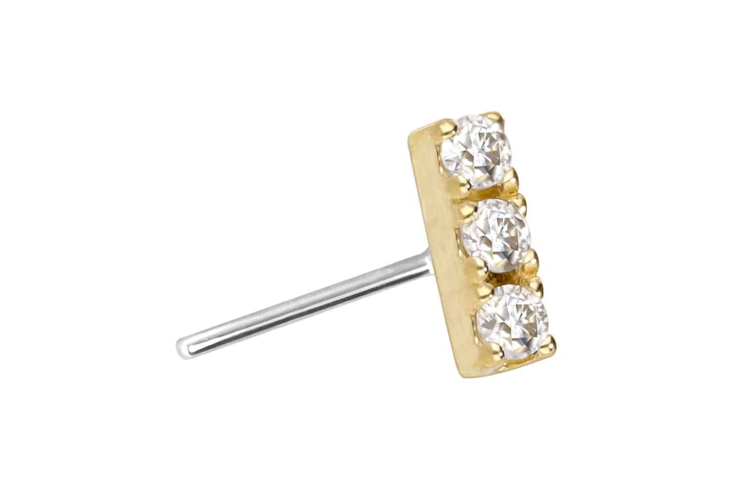 Piercing-Set 14 Karat Gold Aufsatz mit Titan Push Pin MOISSANIT-BALKEN