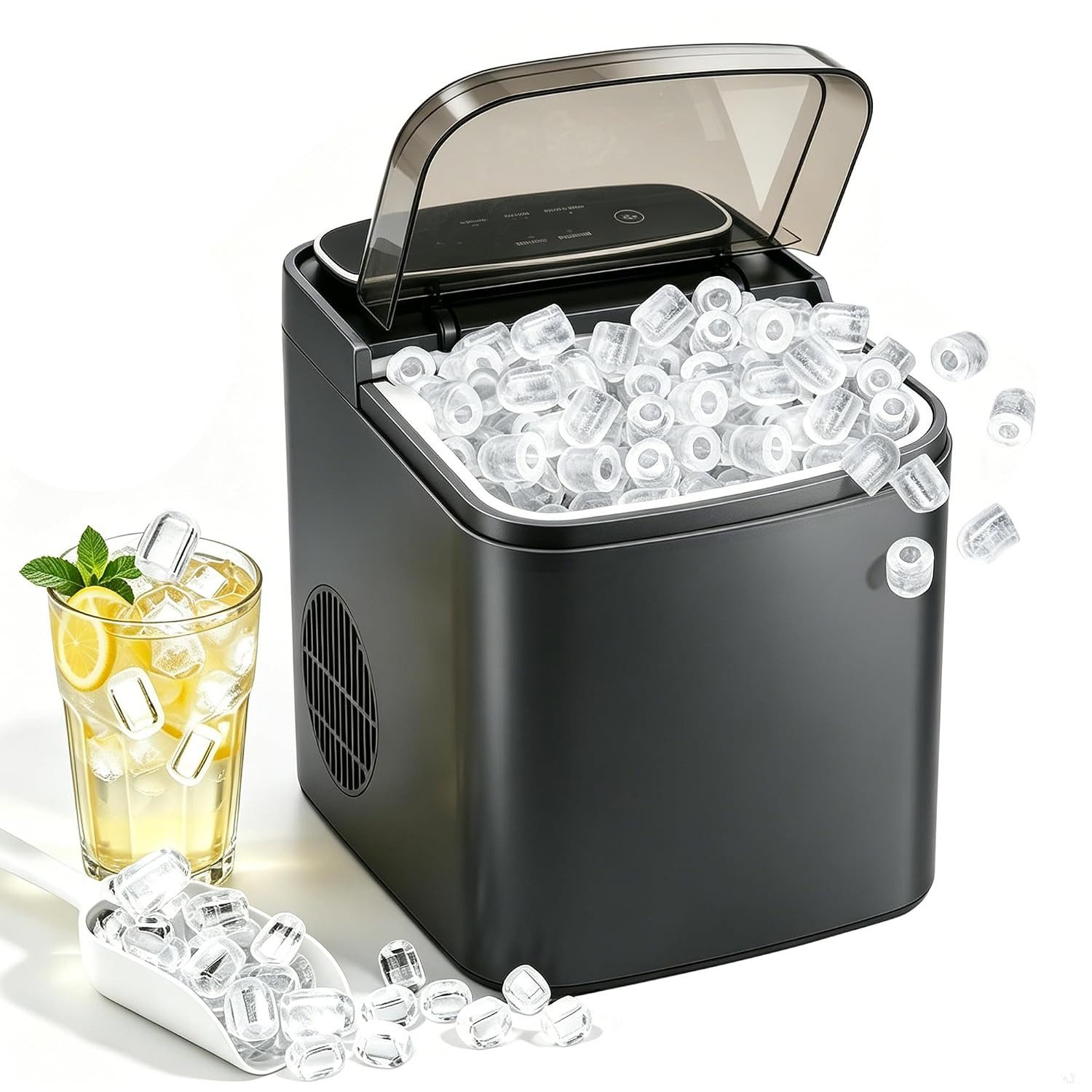 Nettlife Eiswürfelmaschine Eiswürfel 1.3L Wassertank leistungsstarkem Kompressor 12 kg Eis/24h, leise Betrieb maschine 9 Stück in 6 Min Bereit für Büro Camping Party