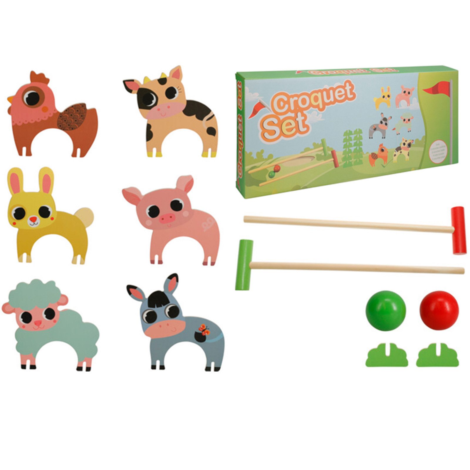 Koopman Spiel Krocket Spiel Gartenspiel Kinderspiel Spielzeug 42 cm x 9 cm x 2,5 cm, Geschicklichkeitsspiel, 10tlg, 2 Schläger, Holz, 6 Hindernisse, 2 Bälle