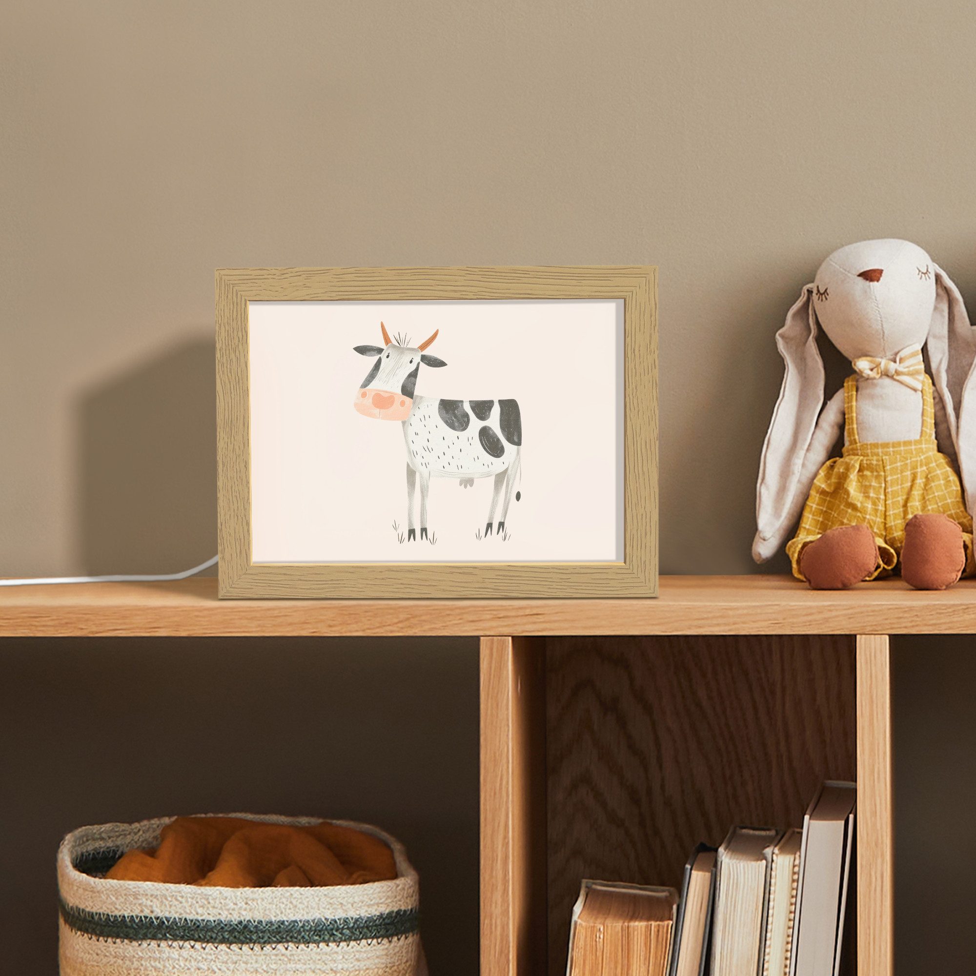 OnlyWow Nachttischlampe Lightbox Kuh - Bauernhoftier - Tiere - Pastellfarben - Jungen, Dimmbar, Farbwechsel, LED, Warmweiß, Kaltweiß, Neutralweiß Einstellbar, K – Bild 4 von 5