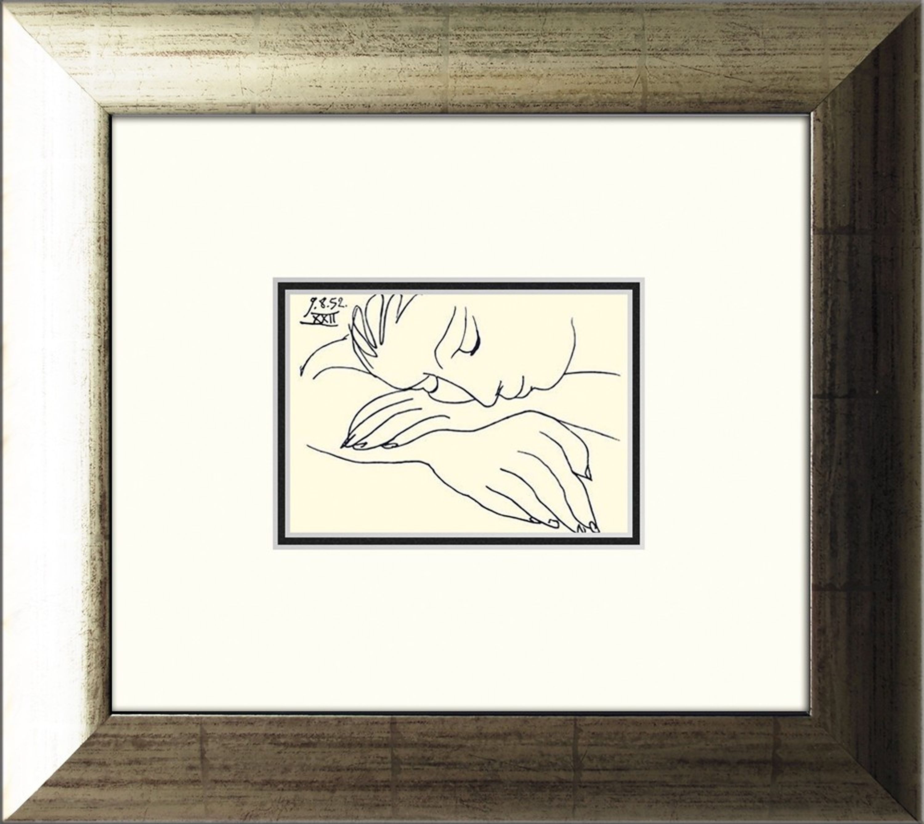 artissimo Bild mit Rahmen gerahmter Kunstdruck 35x39 cm / minimalistisches Gemälde, Pablo Picasso: Sleeping woman