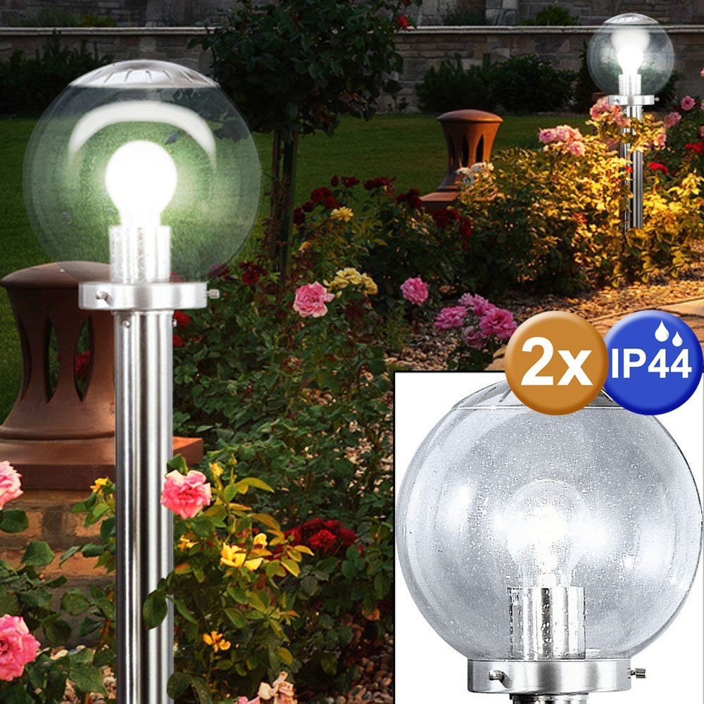LED Gartenstrahler, 2er Set Außen Steh Lampen Edelstahl Glas