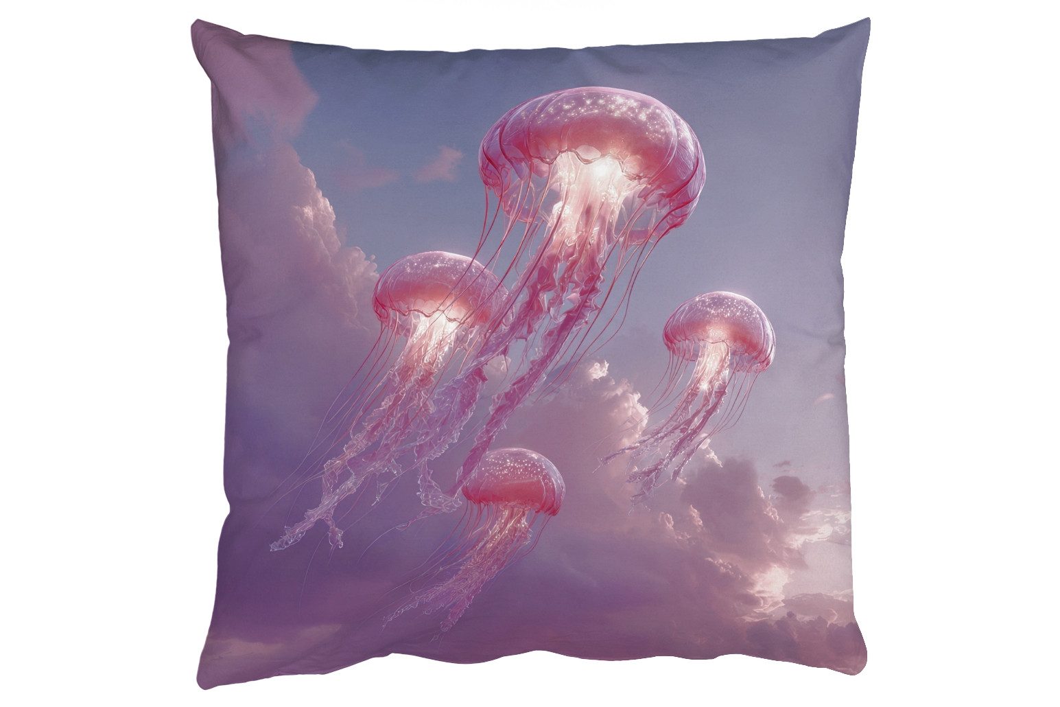 MuchoWow Dekokissen Qualle - Rosa - Wolken, Zierkissen mit Füllung für Wohnzimmer, Sofakissen, 40x40 cm
