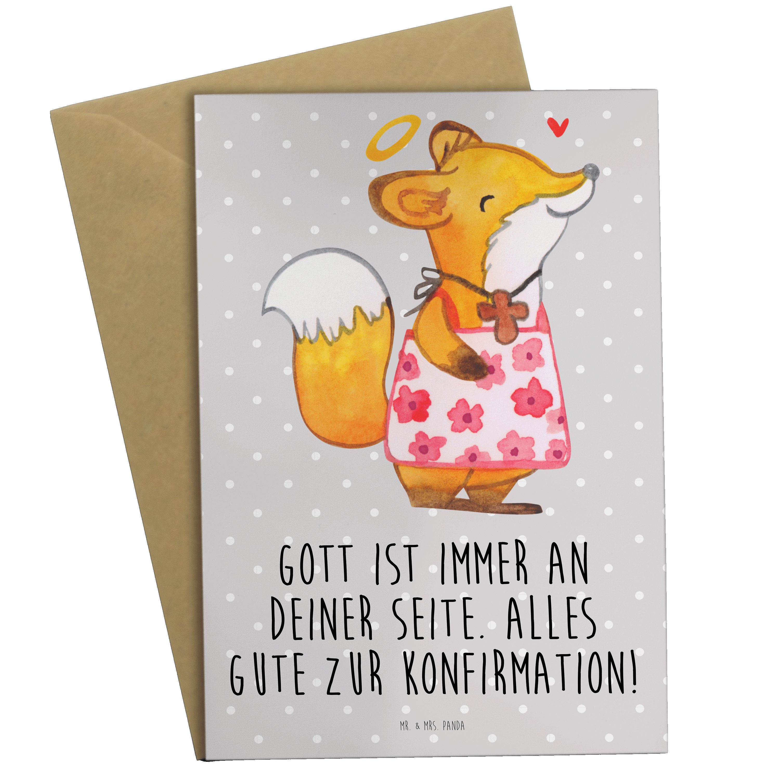 Mr. & Mrs. Panda Grußkarte Fuchs Konfirmation Mädchen - Grau Pastell - Geschenk, Hochzeitskarte