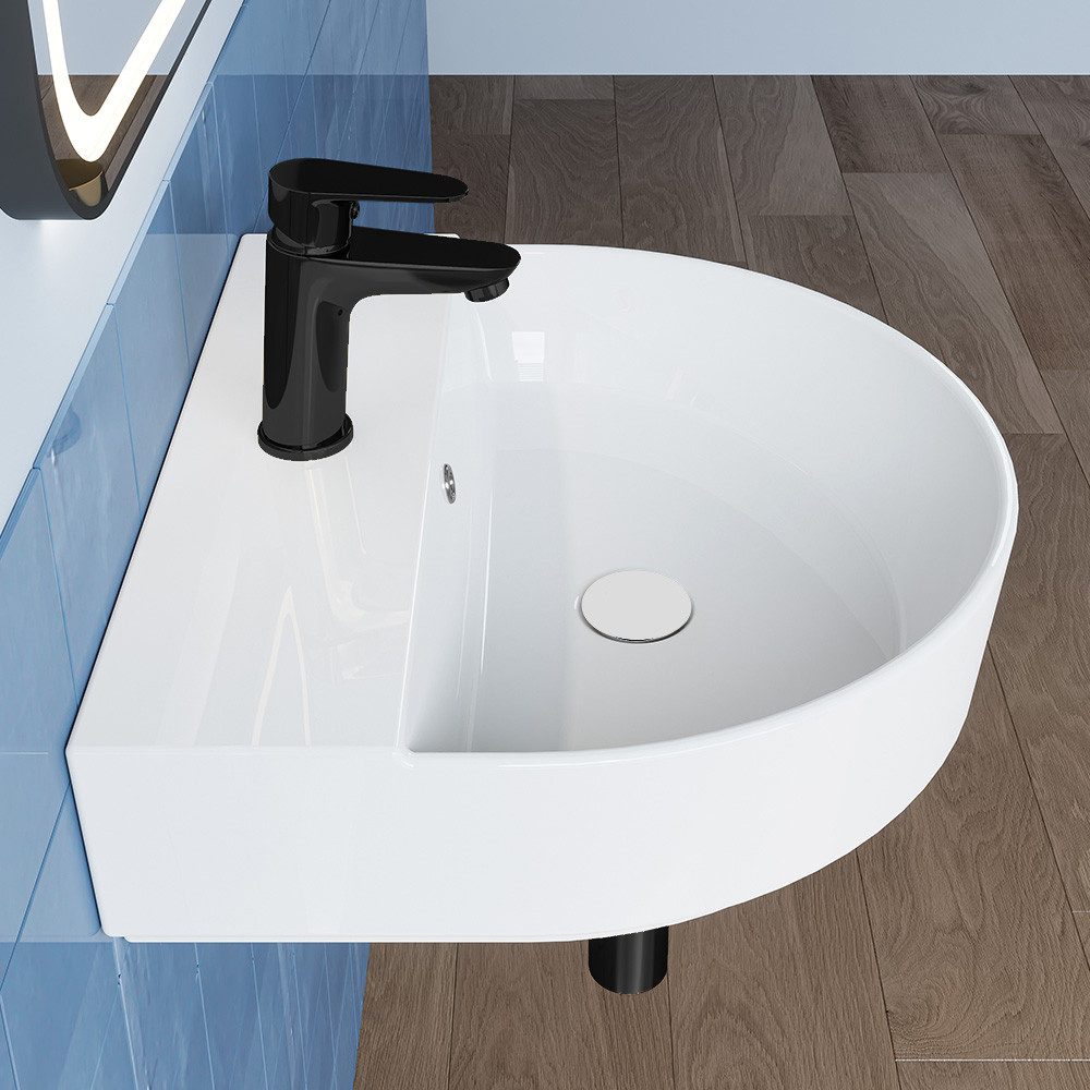 HOROW Waschbecken Aufsatzwaschbecken Waschtisch Handwaschbecken Klein Keramik (Halbkreis 50cm Wandhängend, für Gäste WC)