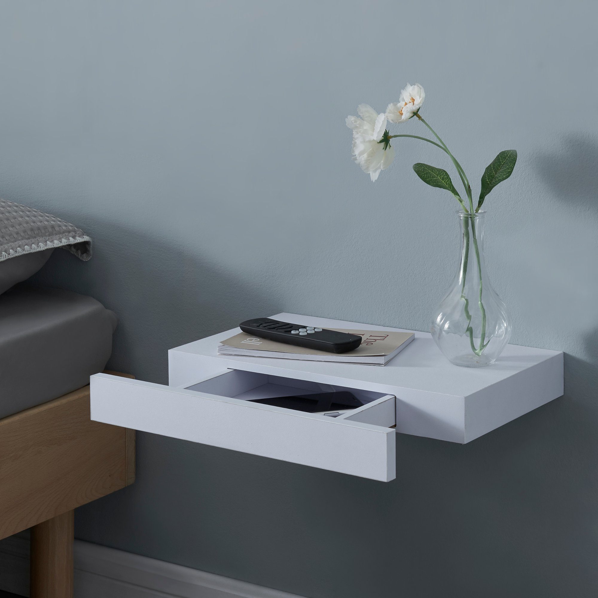 en.casa Wandregal, »Hyvinkää« mit Schublade Weiß günstig online kaufen