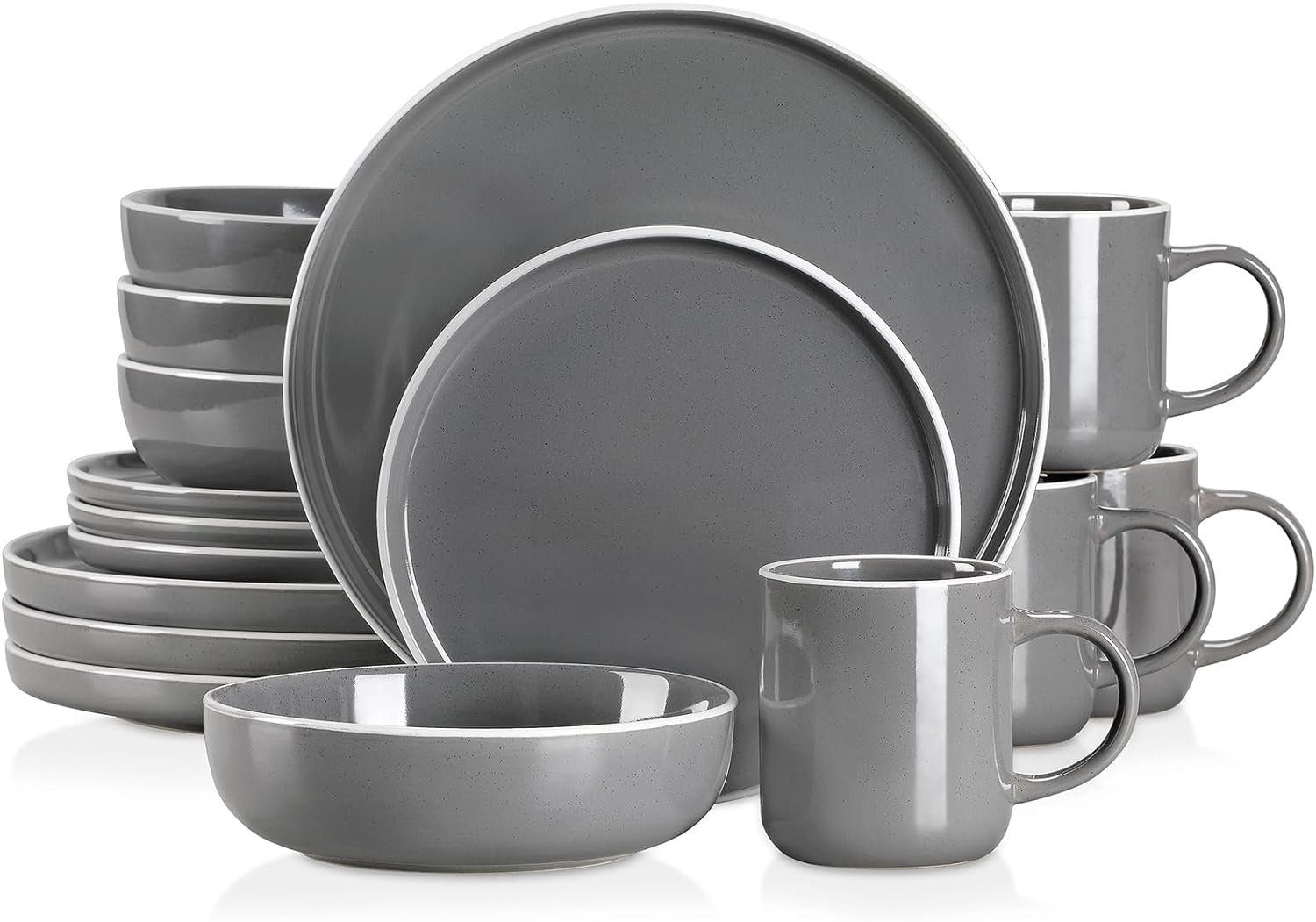 Ciel Porzellan Geschirr-Set Keramik Tafelservice 16tlg Steinzeug Grau für 4 Person (16-tlg), 4 Personen