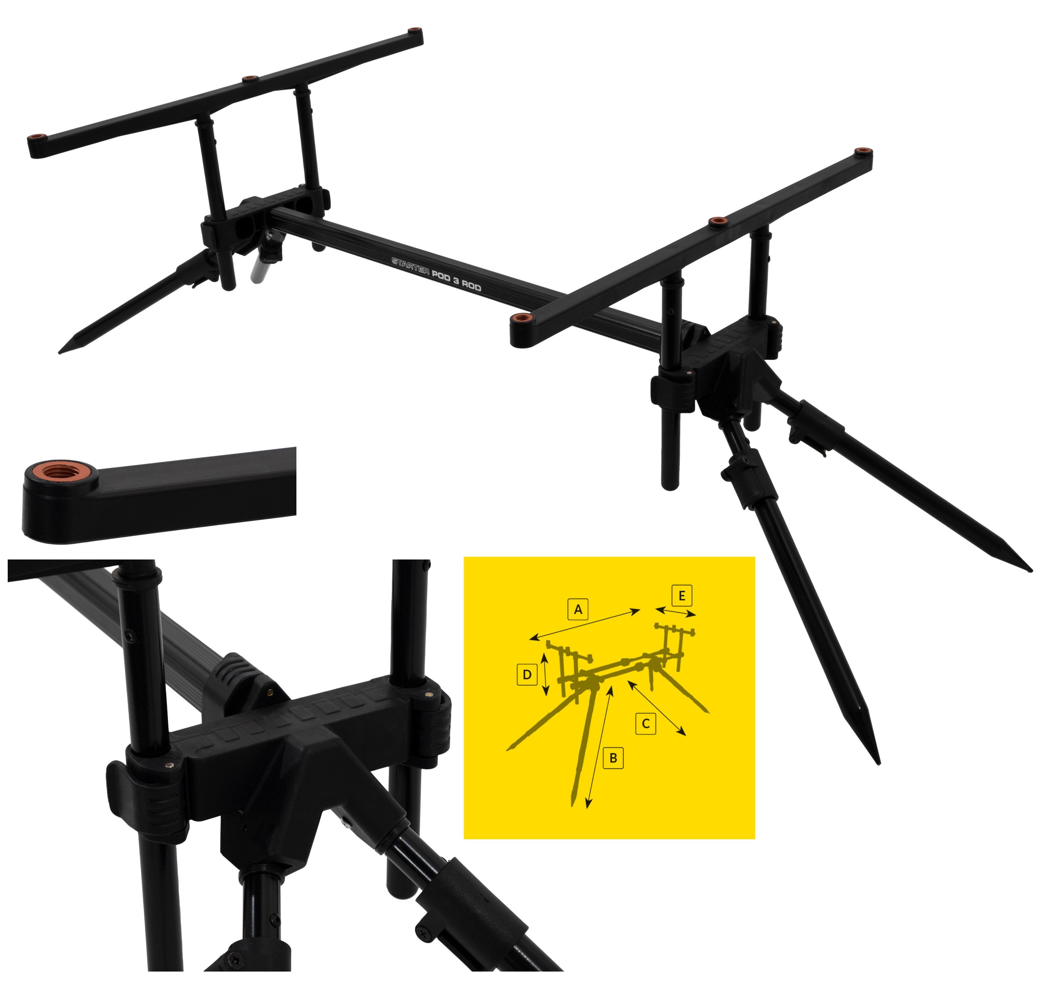 MIKADO Total Fishing Rutenhalter RODPOD STARTER POD 3 ROD - 1,4kg leicht - Bankstick Bissanzeiger, (1-tlg., Widerstandsfähige CAD-entwickelte ABS-Teile und Aluminium)