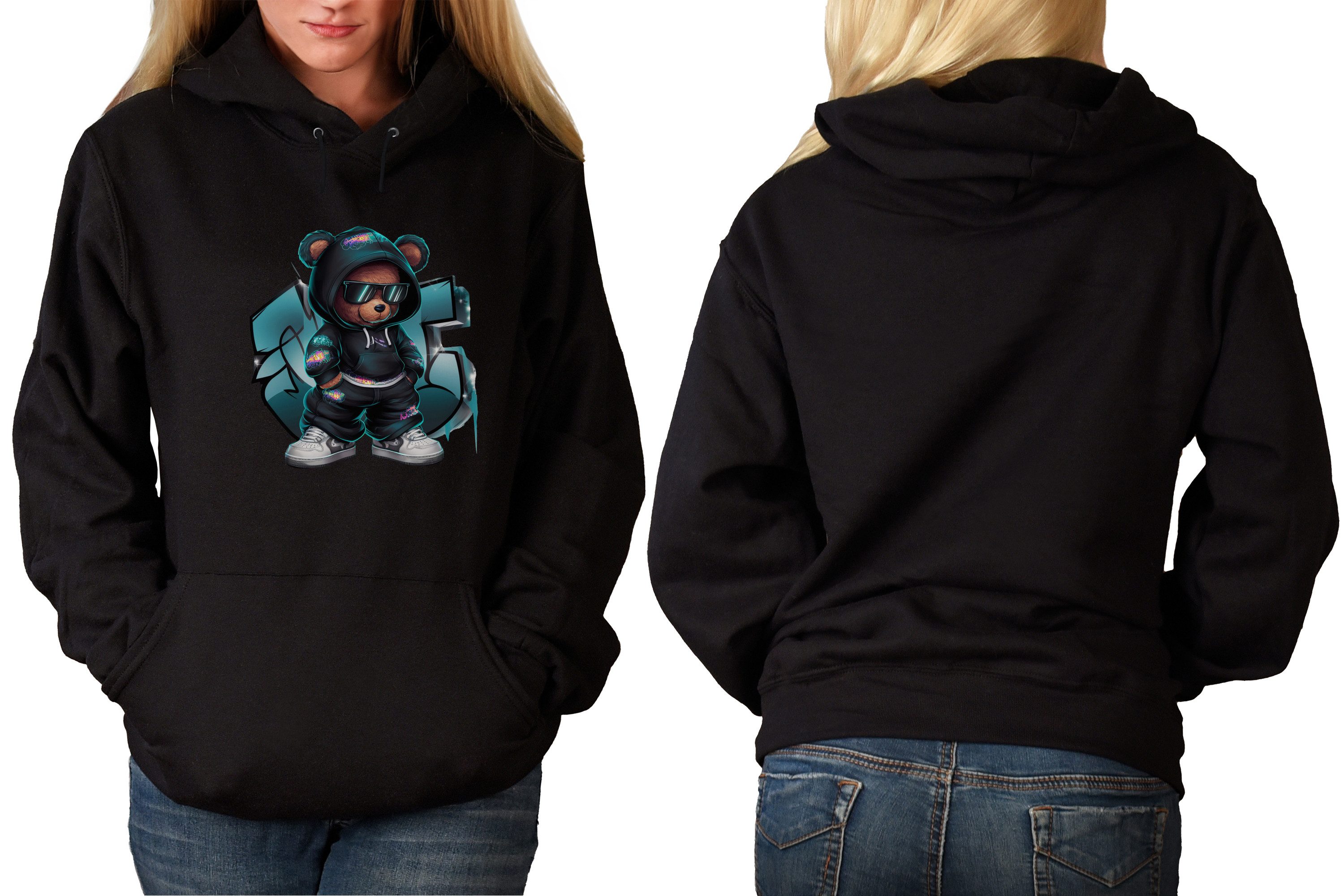 MyDesign24 Hoodie Urbaner Streetart Kapuzen Pullover - HipHop Bär Kapuzensweater - moderner Hoodie i631
