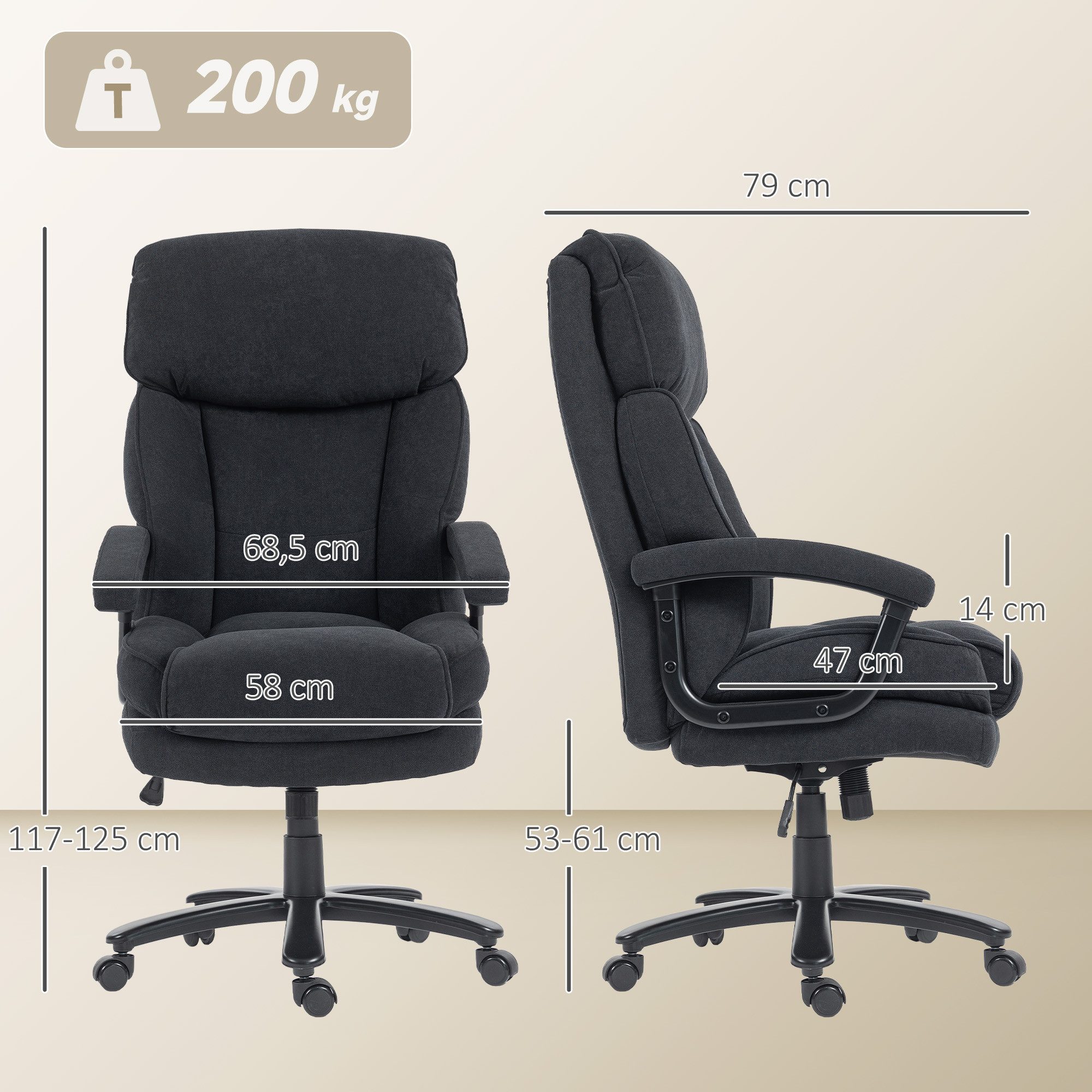 HOMCOM Bürostuhl Ergonomischer Chefsessel Drehstuhl mit Wippfunktion (Set, 1 St), Belastbar bis 200 kg, hoher Rücken