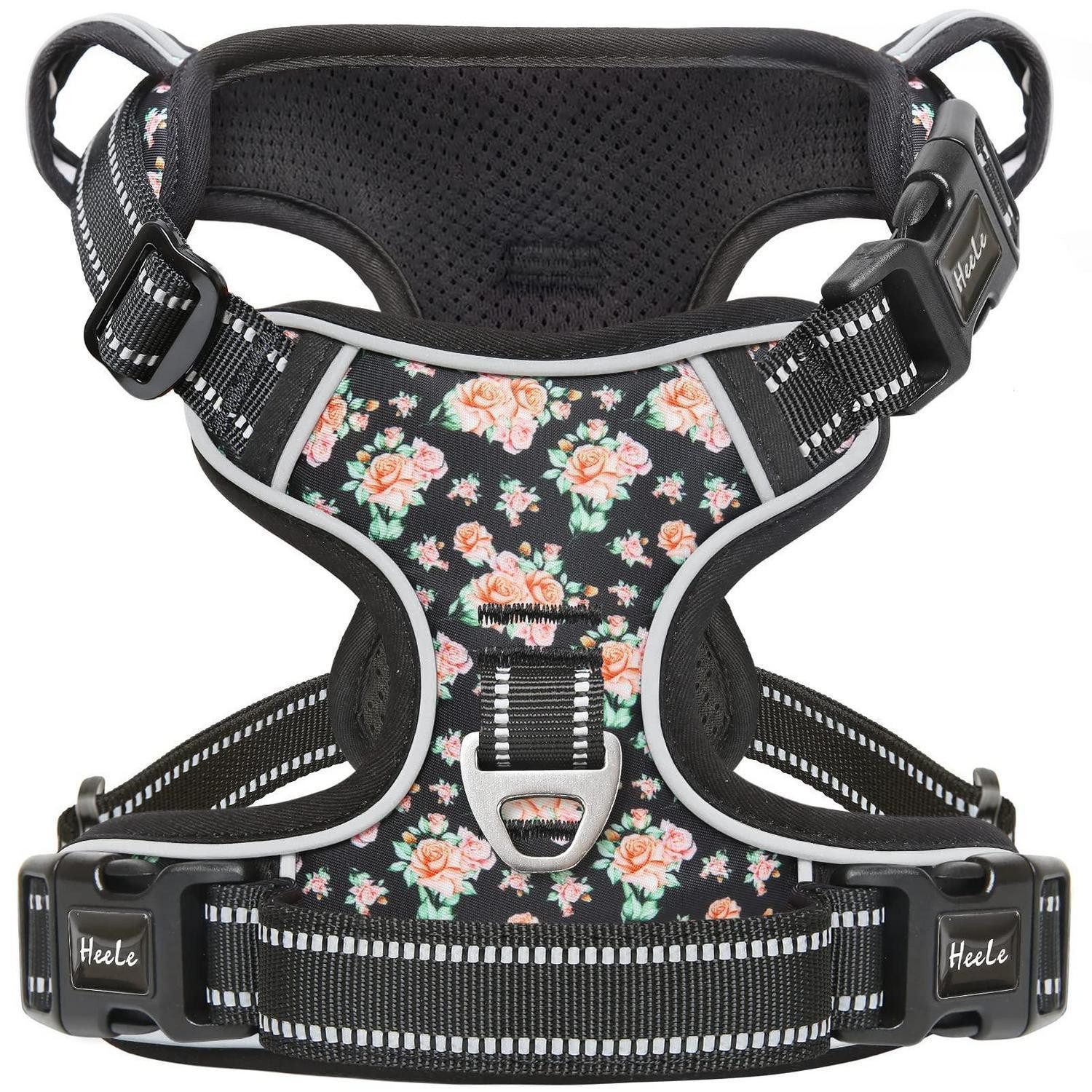LuxusKollektion Hunde-Geschirr Hundegeschirr Geblümt-Schwarz XS, Textil