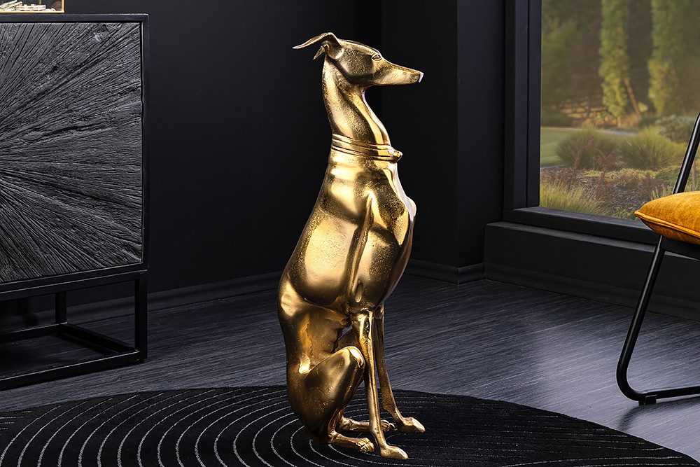 riess-ambiente Tierfigur GREYHOUND 70cm gold · moderne Skulptur im Windhund-Design · Dekoration, große Hunde-Statue · Aluminium-Metall · Dog-Accessoire fürs Wohnzimmer