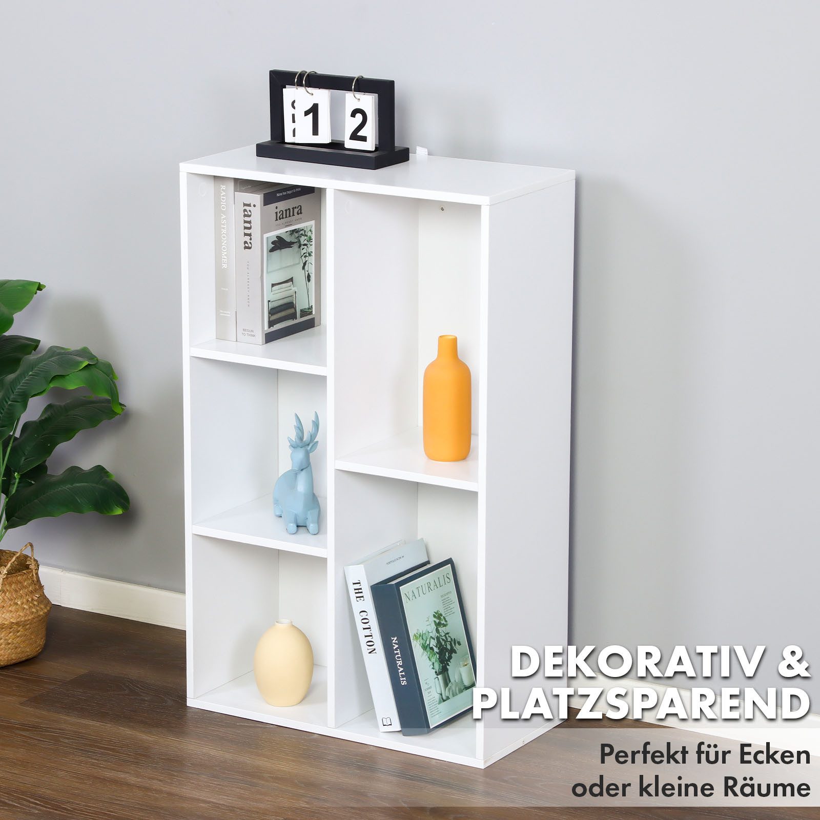 Floordirekt Bücherregal Arkansas, weißes Standregal mit Kippschutz & Rückwand, offene Front, 5 Fächer 1-tlg., 50x24x80cm, schneller Aufbau, schlichtes Design aus Holzwerkstoff