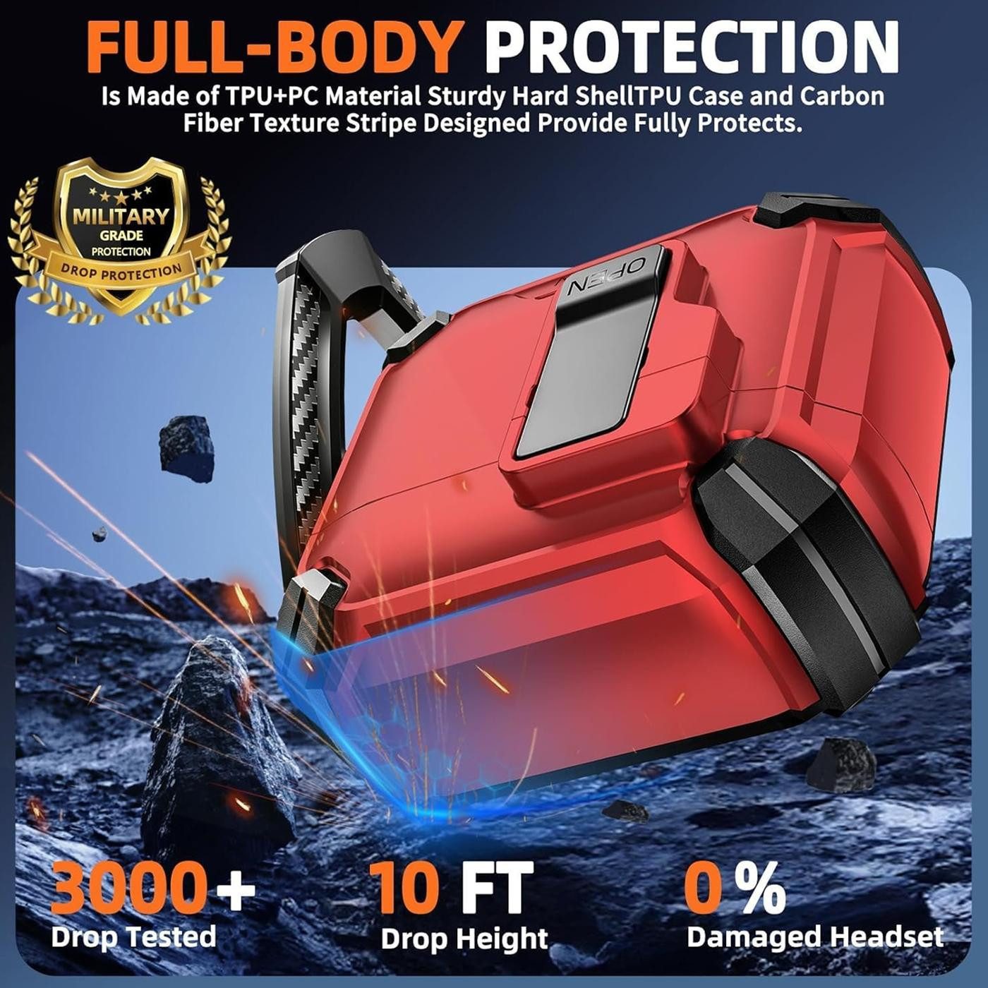 CoolGadget Kopfhörer-Schutzhülle Defender Hülle für Apple AirPods Pro 3 magnetisch mit Karabiner, 360° Full-Body Case Schutzhülle Handy Standfunktion magnetisch – Bild 5 von 5