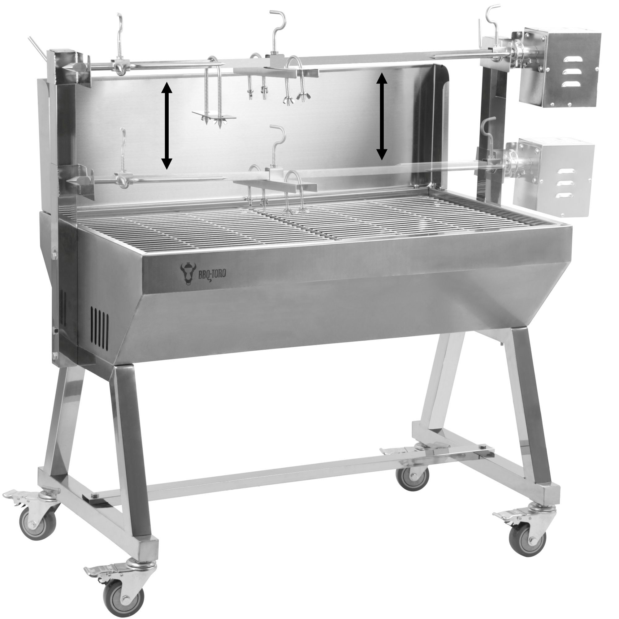 BBQ-Toro Spanferkelgrill Mobiler Edelstahl Spanferkelgrill, bis 60 kg, Rotisserie Grill, Höhenverstellbarer Grillspieß