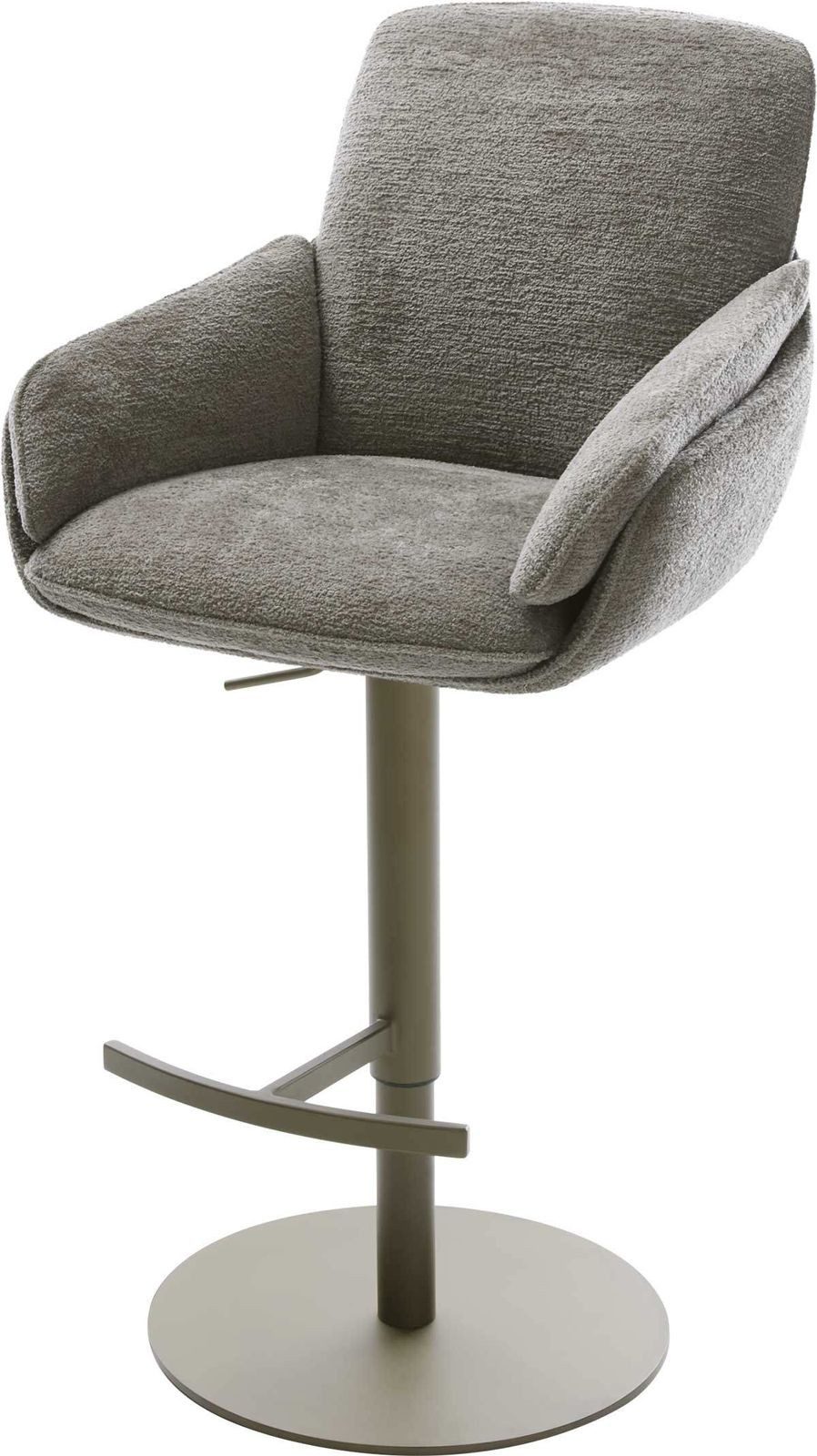 DELIFE Barhocker Luan-Flex, Drehfuß höhenverstellbar Metall Titanfarben Bouclé Soft Schlamm