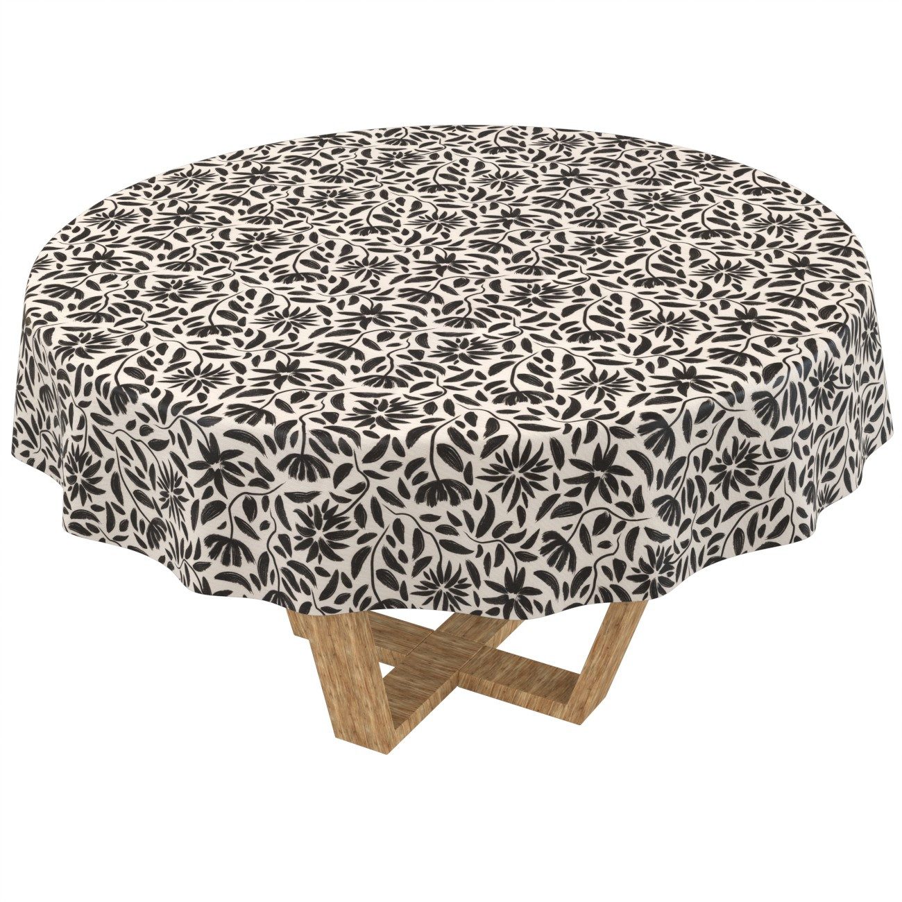 ANRO Tischdecke abwaschbar Barcelona Stoff Premium Grafisch Blumen Tischtuch (Einzelstück 1-tlg), Stoff schmutzabweisend Rund 100 Grafisch Schwarz