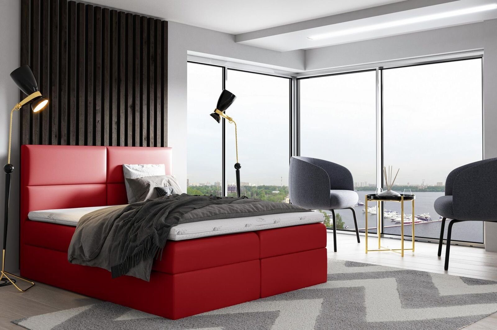 JVmoebel Bett, Boxspringbett Modern Bett Luxus Möbel Bettkasten Betten Polsterbett Rot