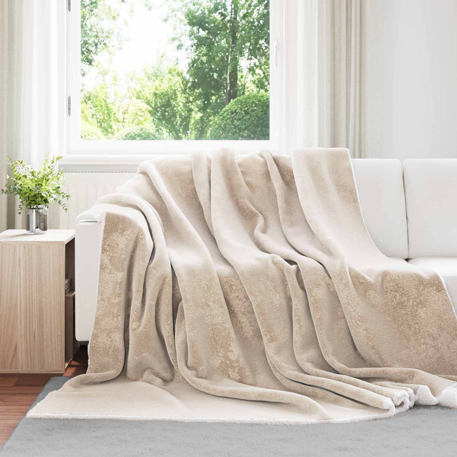 vidaXL Bettüberwurf Überwurfdecke Beige 220 x 240 cm Fleece