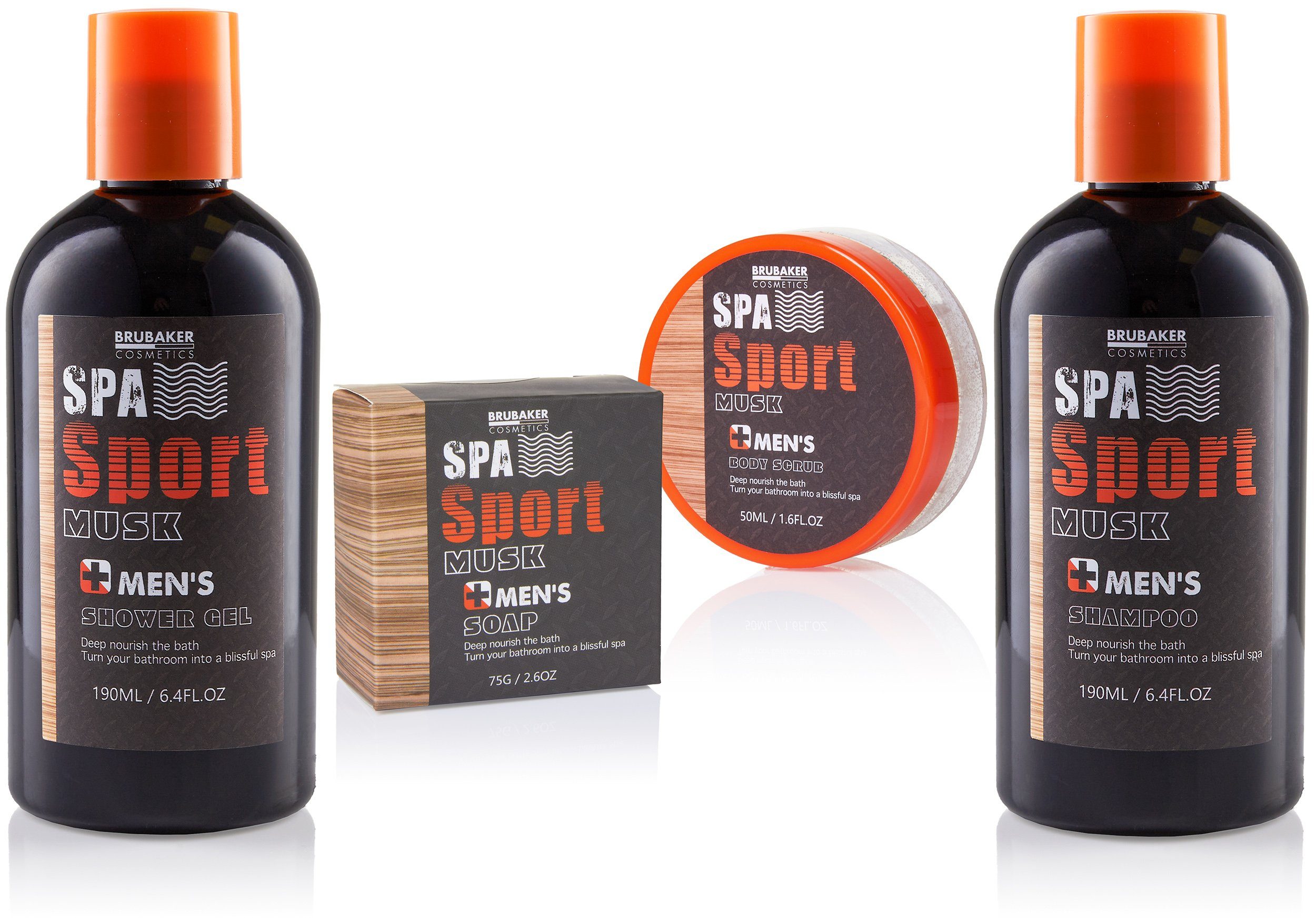 BRUBAKER Pflege-Geschenkset Herren Duschset und Badeset - Männer Geschenkset, 8-tlg., Pflegeset mit Spa Sport Musk Duft Geschenk für Papa – Bild 4 von 5
