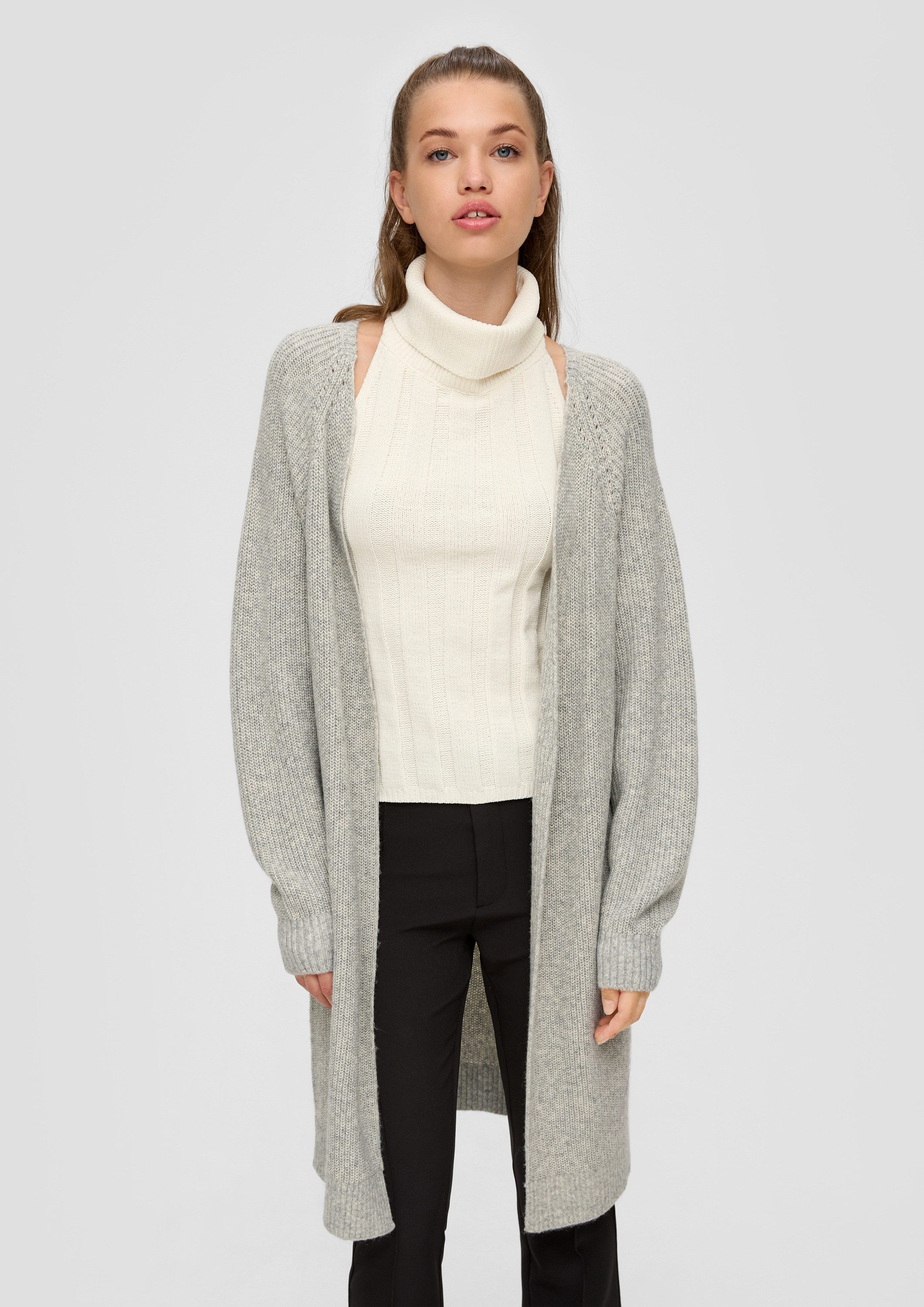 QS Cardigan Strickjacke Lange Strickjacke aus Baumwollmix