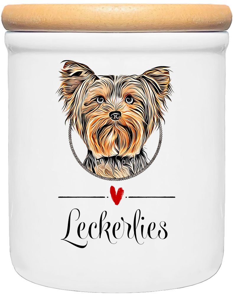 Cadouri Vorratsdose YORKSHIRE TERRIER - Leckerlidose Hund - für Hundekekse, Keramik, (Leckerlidose mit Hunderasse, 2-tlg., 1x Keramikdose mit Holzdeckel), Hundekeksdose, handgefertigt in Deutschland, für Hundebesitzer, 400 ml