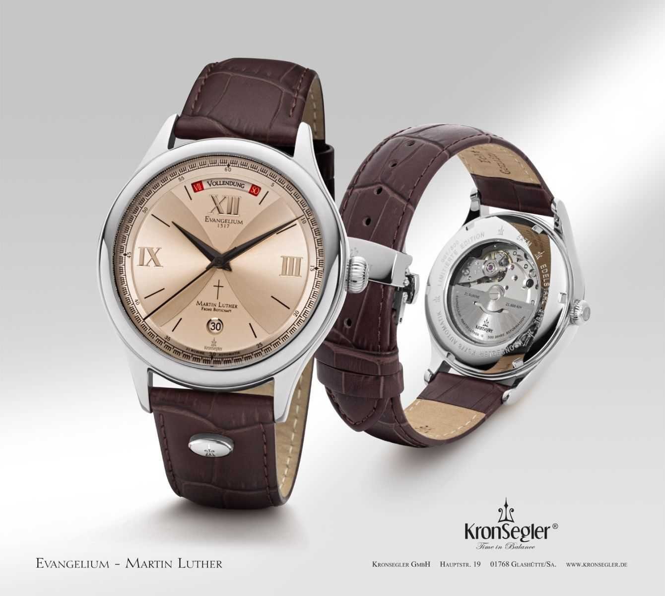 Kronsegler Automatikuhr Martin Luther Evangelium Herrenuhr stahl/bro 40 mm