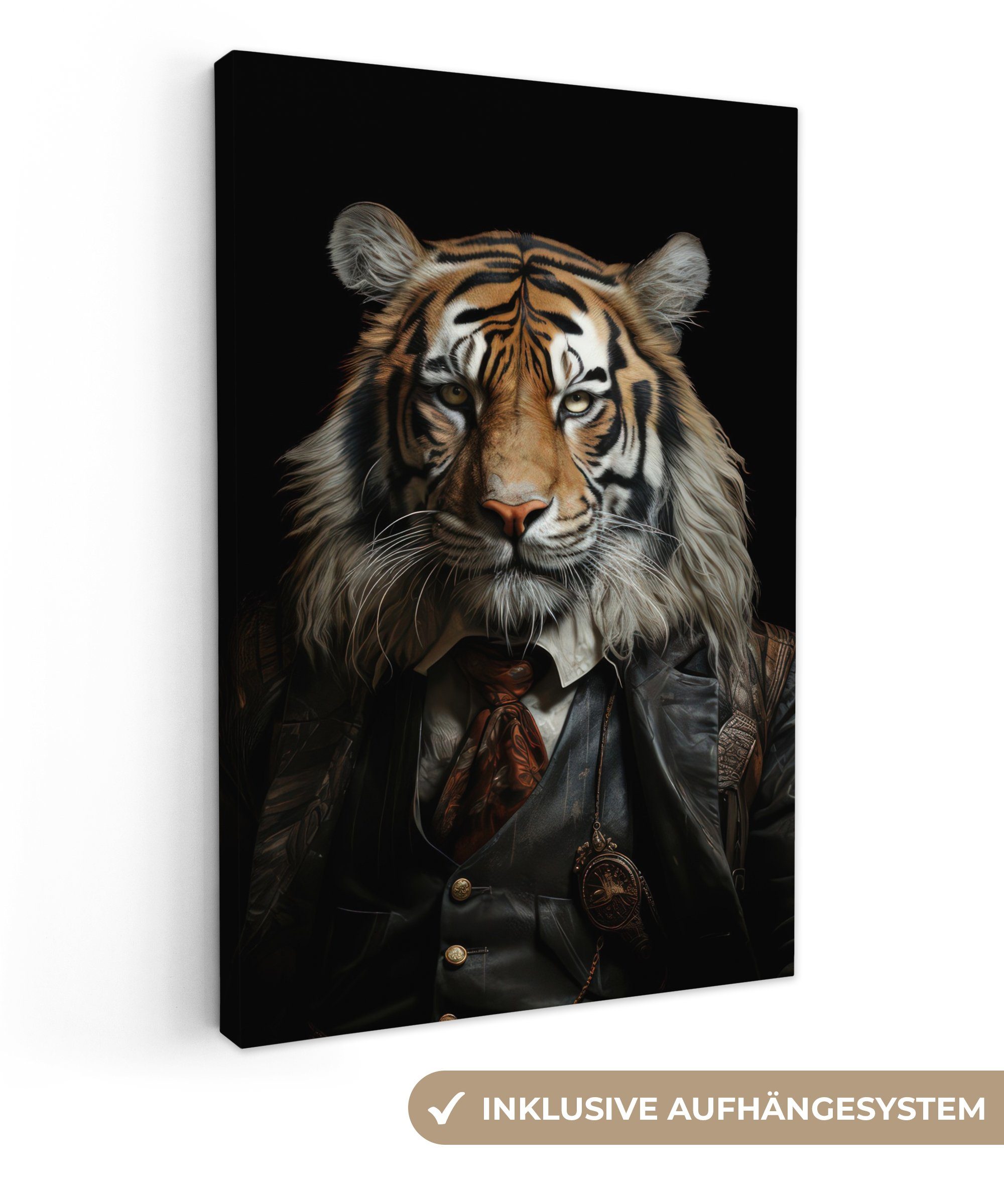 OneMillionCanvasses® Leinwandbild Tiger - Porträt - Schwarz - Tier - Braun, Fotodruck (1 St), Leinwand Canvas Wandbild, Wanddekoration 20x30 cm