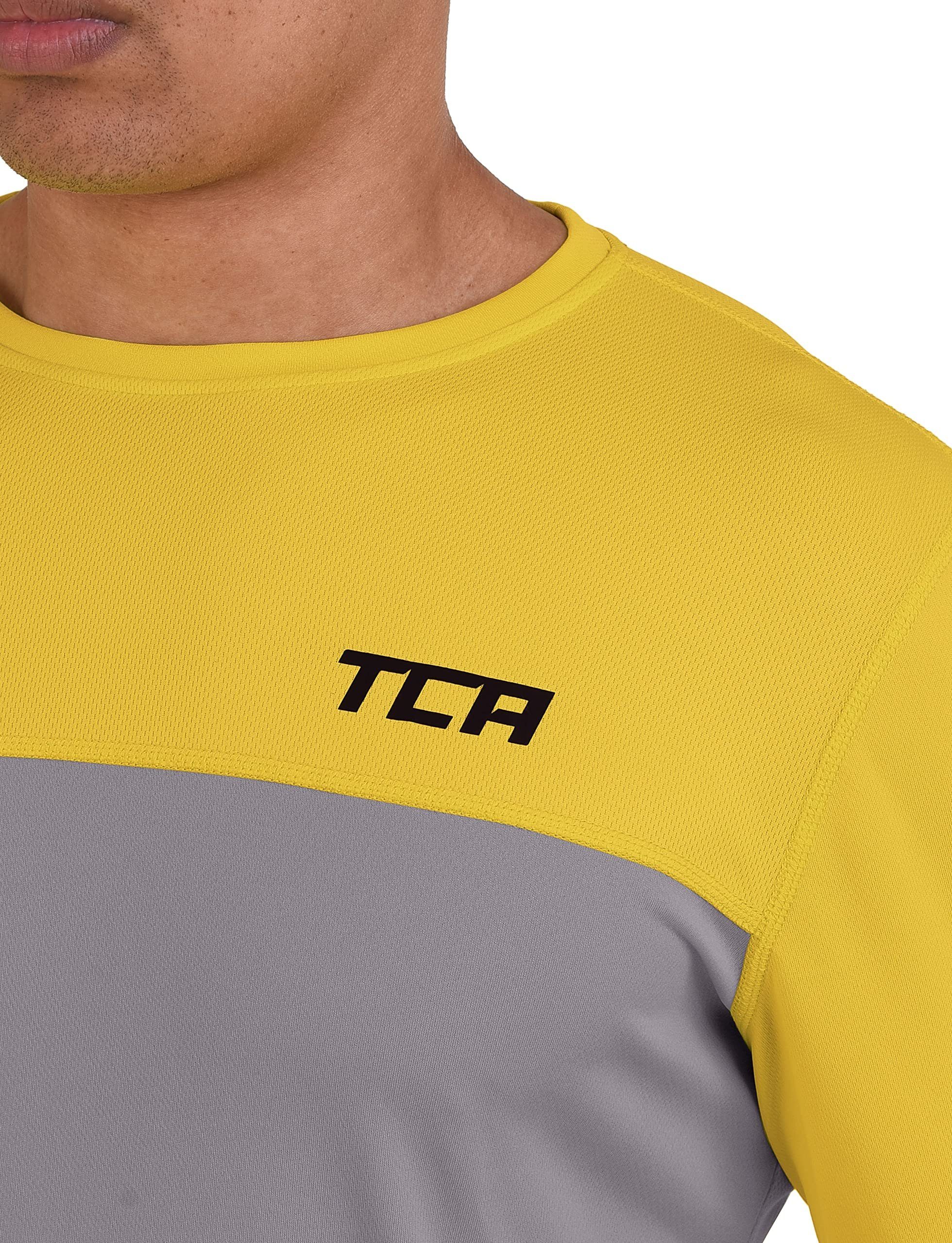 TCA - TCA Grau/Gelb Langarm Langarmshirt Laufshirt Herren