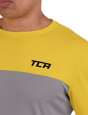 TCA Langarmshirt TCA Herren Langarm Laufshirt - Grau/Gelb, XL (1-tlg)