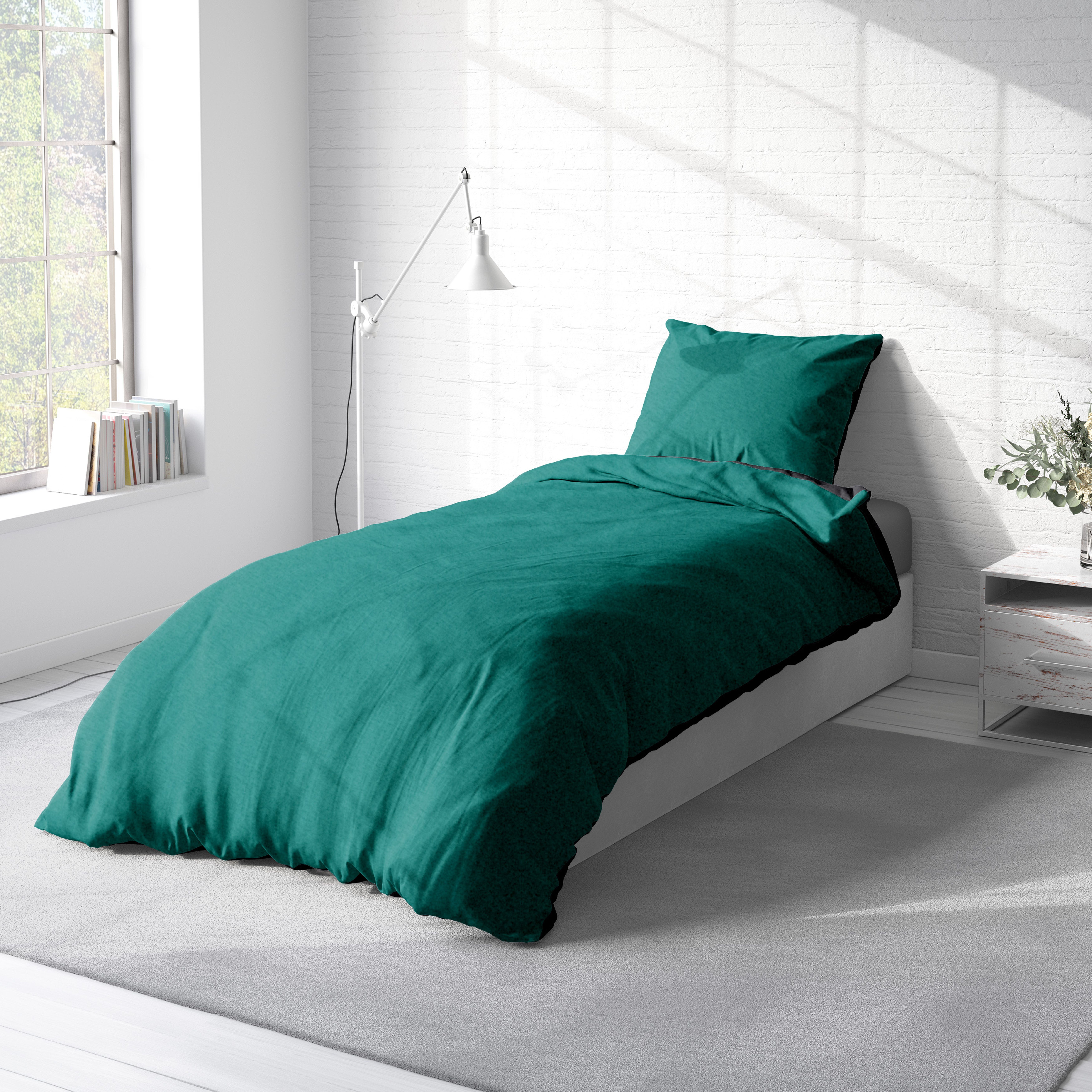 One Home Bettwäsche Doubleface Unifarben, Fleece, 2 teilig, Wende modern, kuschelig flauschig warm weich Winter Normalgröße